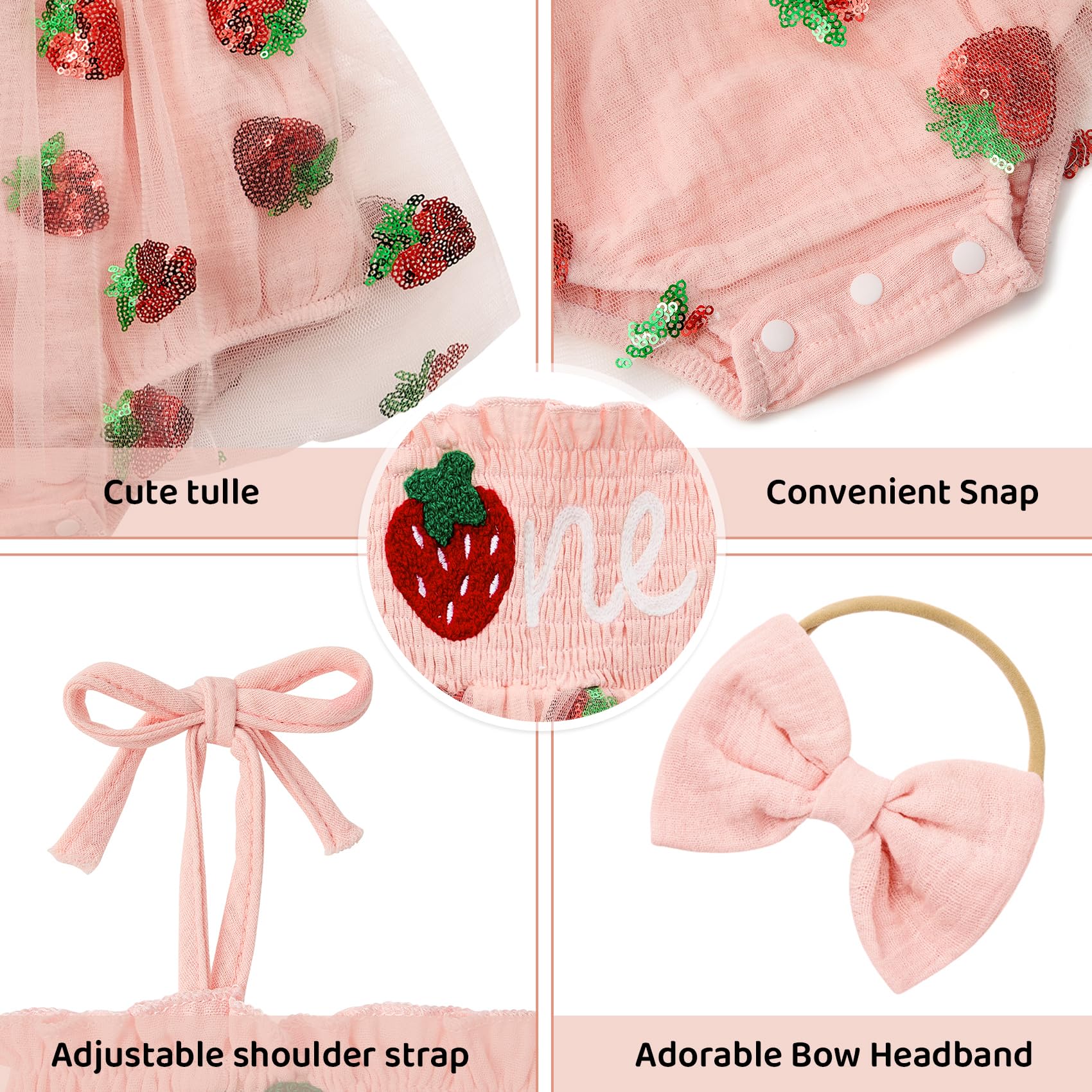 Durio Baby Girl 1st Birthday Outfit - Adjustable Straps Romper & Tutu Dress Set with Headband - Sleeveless Cake Smash Dress for Photoshoot, Party Celebration & First Birthday Memories