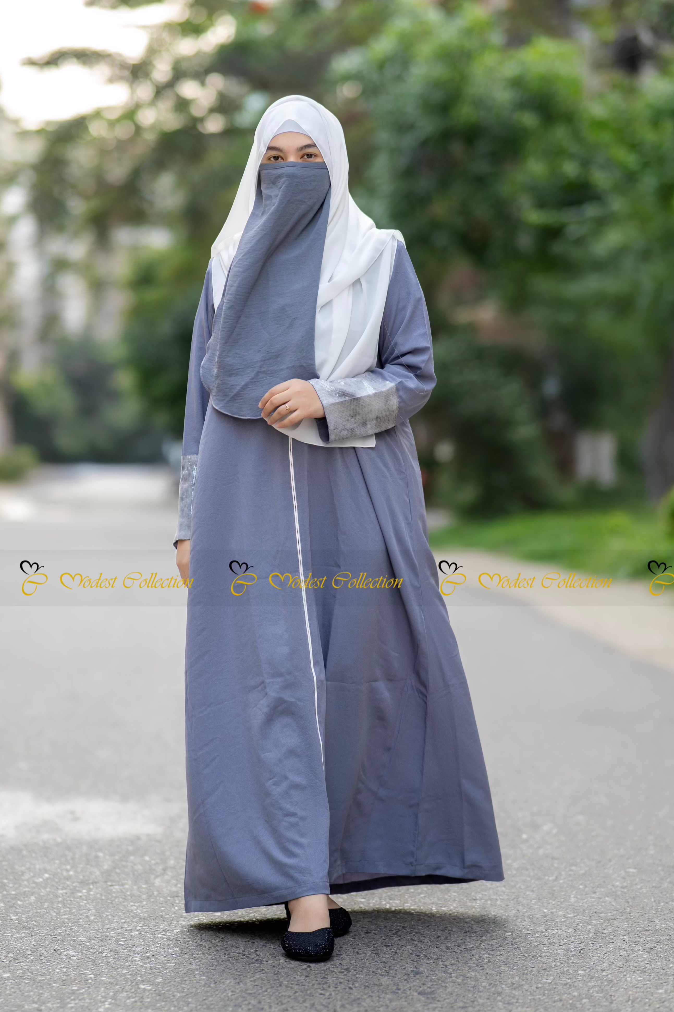 Elegant Gray Sequin Abaya Dress for Women - Modest Islamic Fashion for Parties, Weddings & Special Occasions