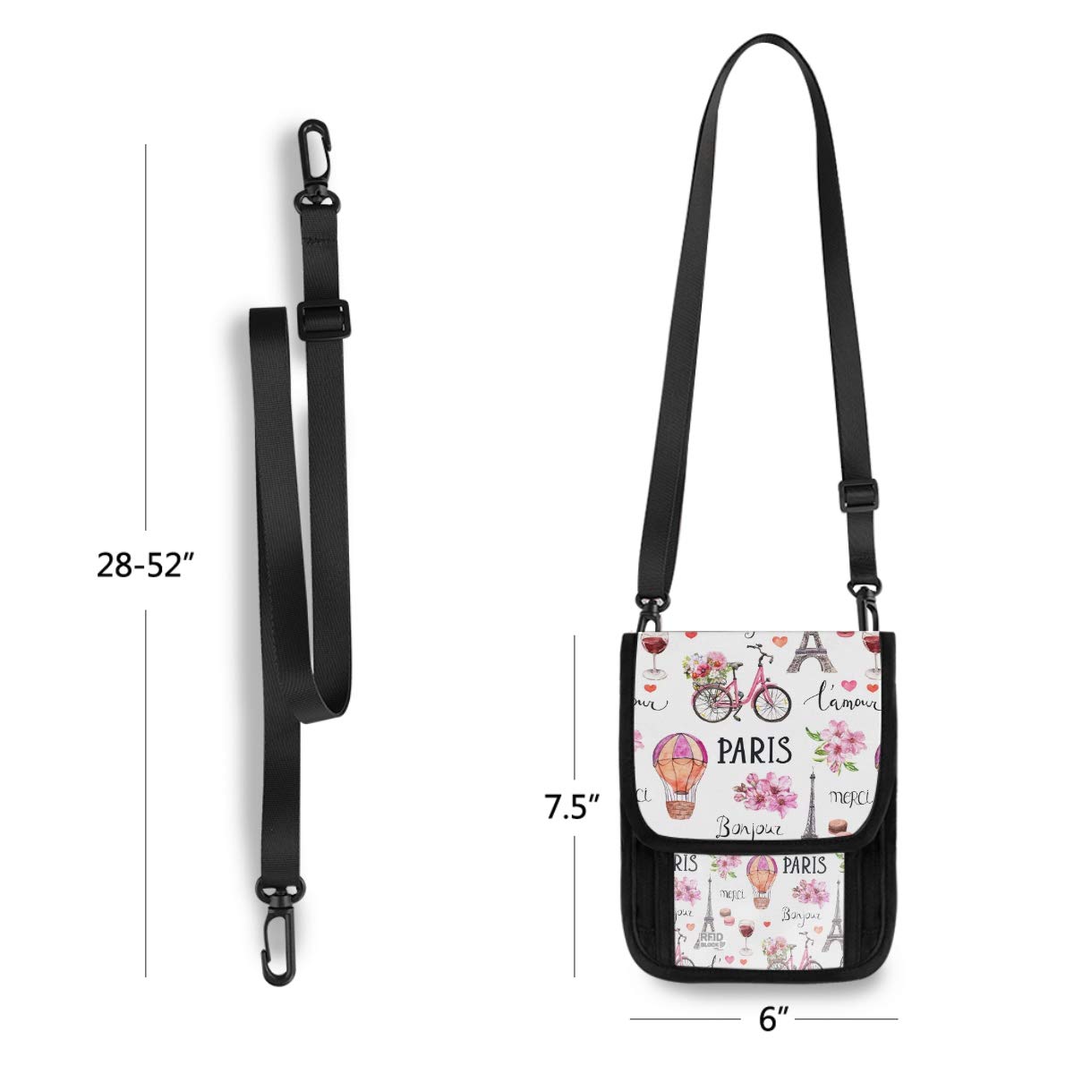 RFID Blocking Travel Neck Wallet - Paris Style Floral Passport Holder for Women & Men, Waterproof Neck Pouch for Cash, Cards & Documents | Perfect for Airports, Sightseeing & Secure Travel Accessories