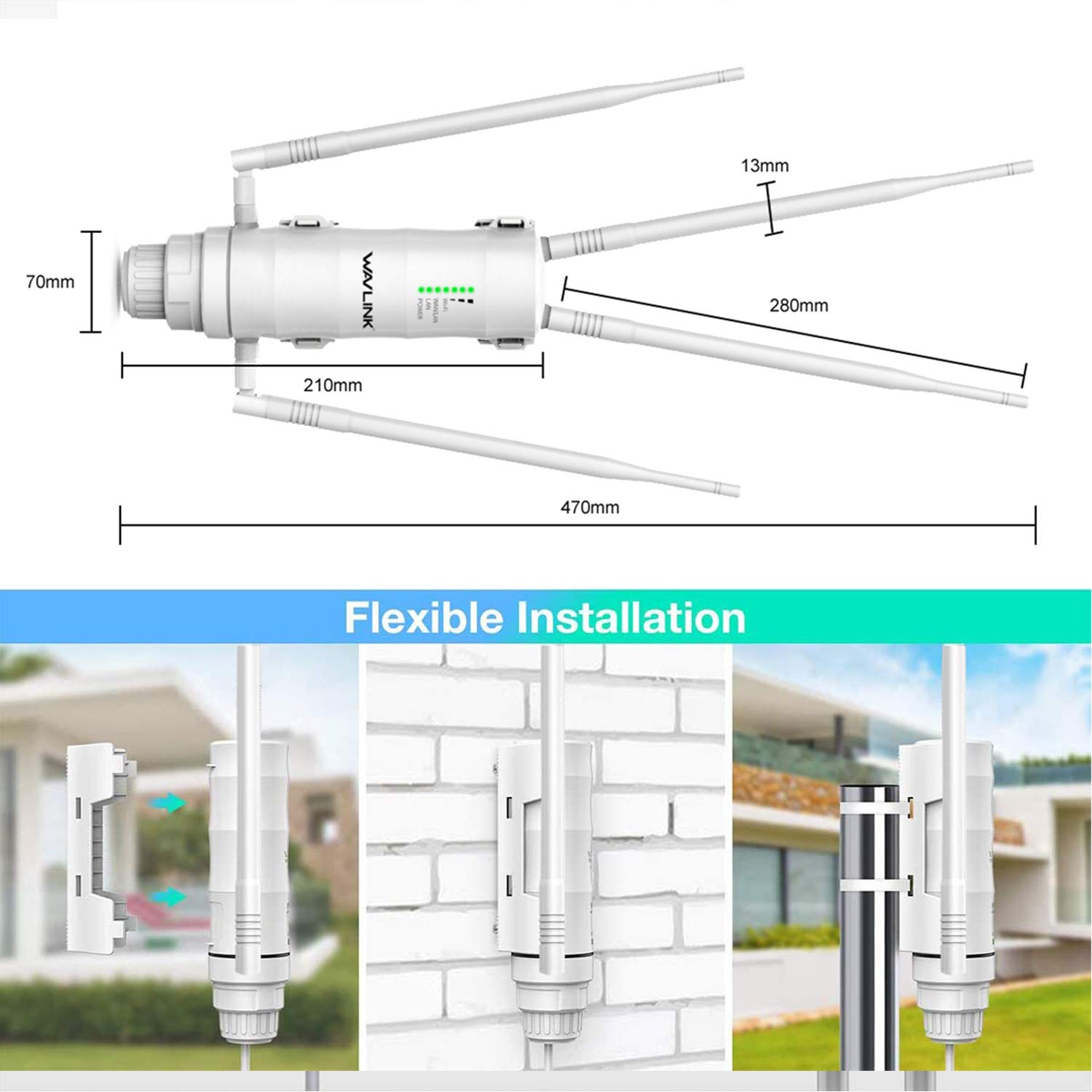 WAVLINK AC1200 High Power Outdoor Weatherproof WiFi Range Extender - Wireless Access Point & Router with Passive POE | Long Range Signal Booster for Garden, Backyard & Large Area Coverage