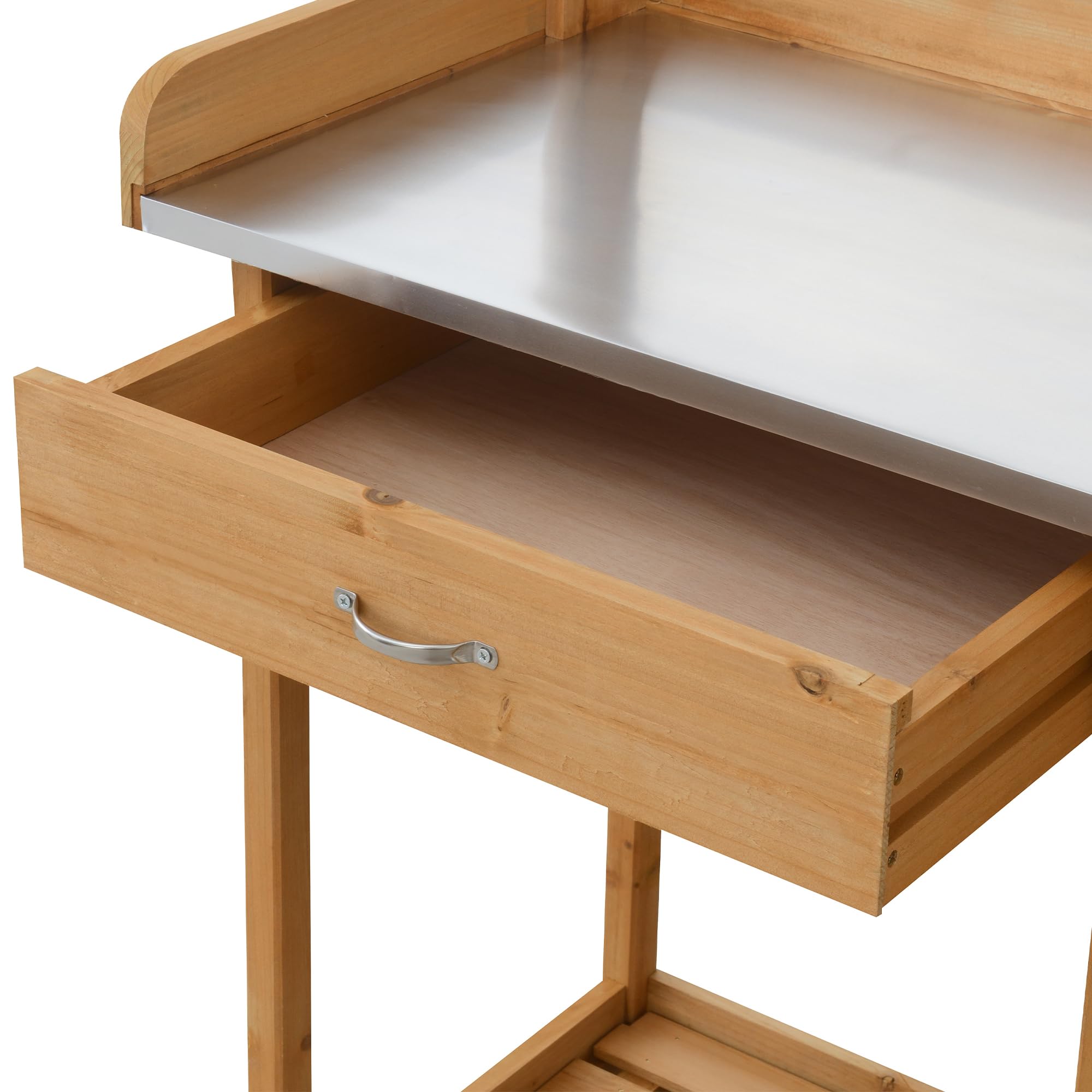 Deluxe 1 Drawer Potting Bench with Storage Cabinet & Shelves - Light Oak Wood Garden Workstation for Planting, Gardening & Outdoor Storage