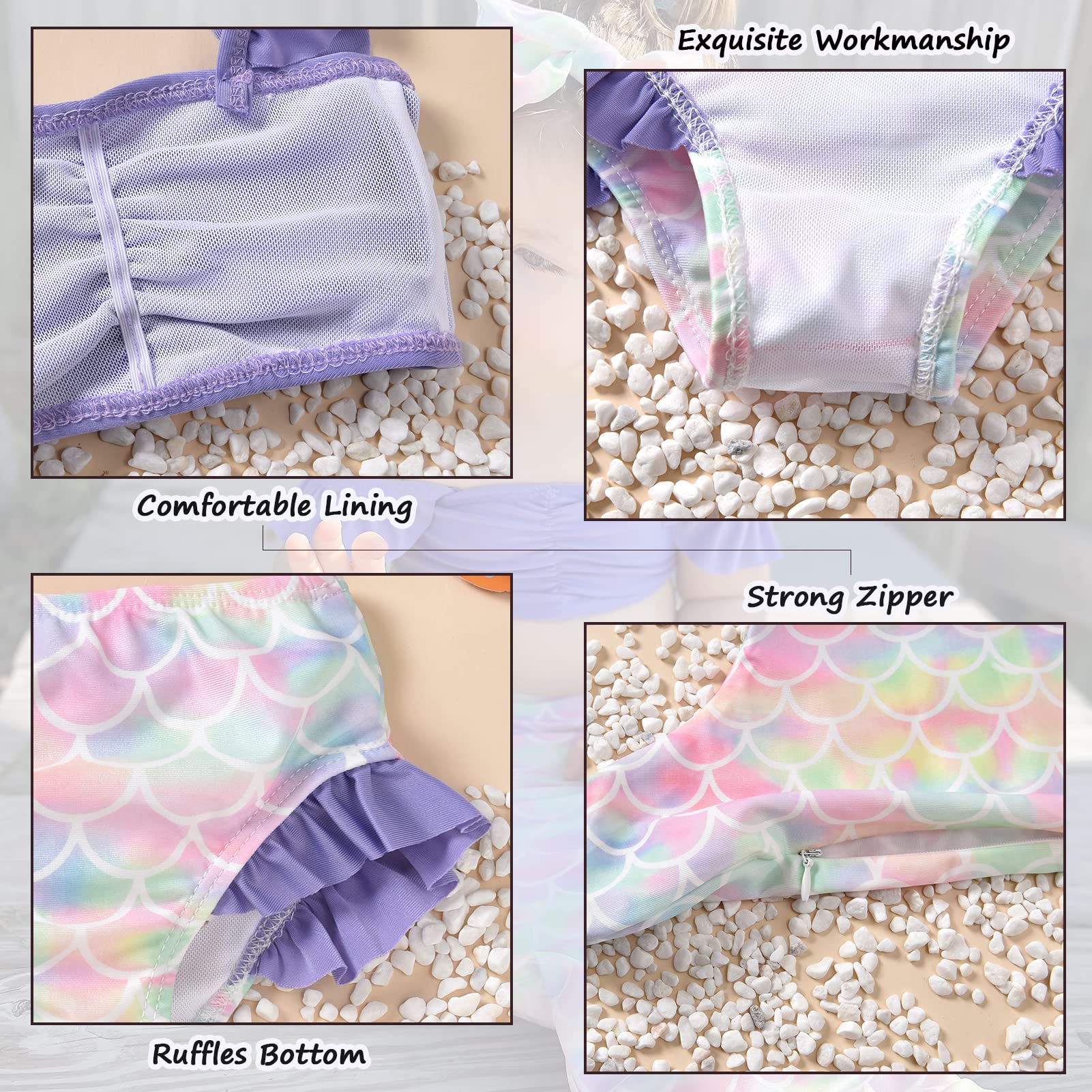 Baby Girl Mermaid Swimsuit Set - Cute Bikini Bathing Suit with Matching Headband for Toddlers | Perfect for Beach, Pool, Summer Vacation & Photo Shoots