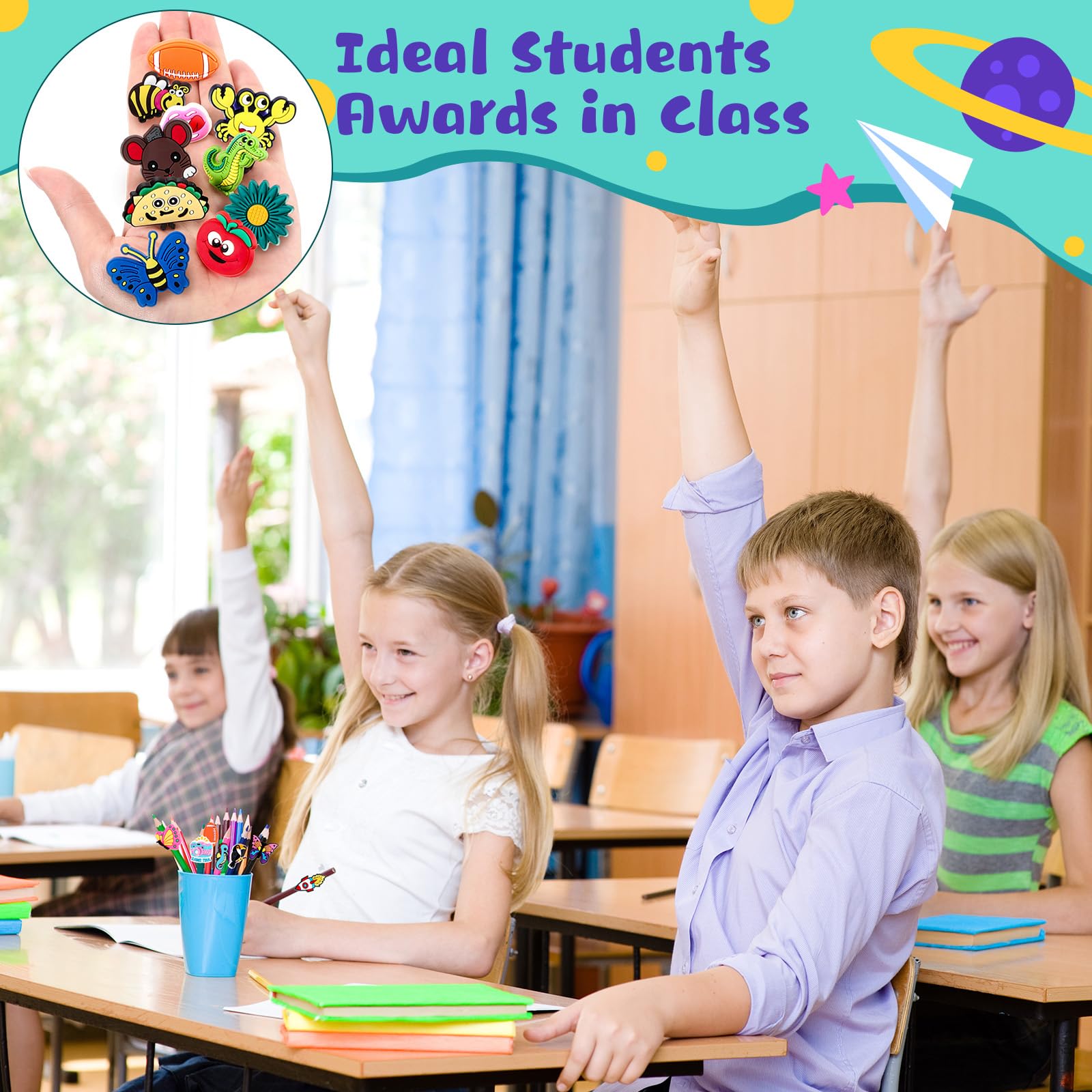 Seajan Bulk Pencil Charms for Kids - Fun Food-Themed Pencil Toppers & Clips - Classroom Rewards, Student Gifts, Halloween Prizes & Christmas Decorations - Perfect for School Supplies, Party Favors, and Arts & Crafts Projects