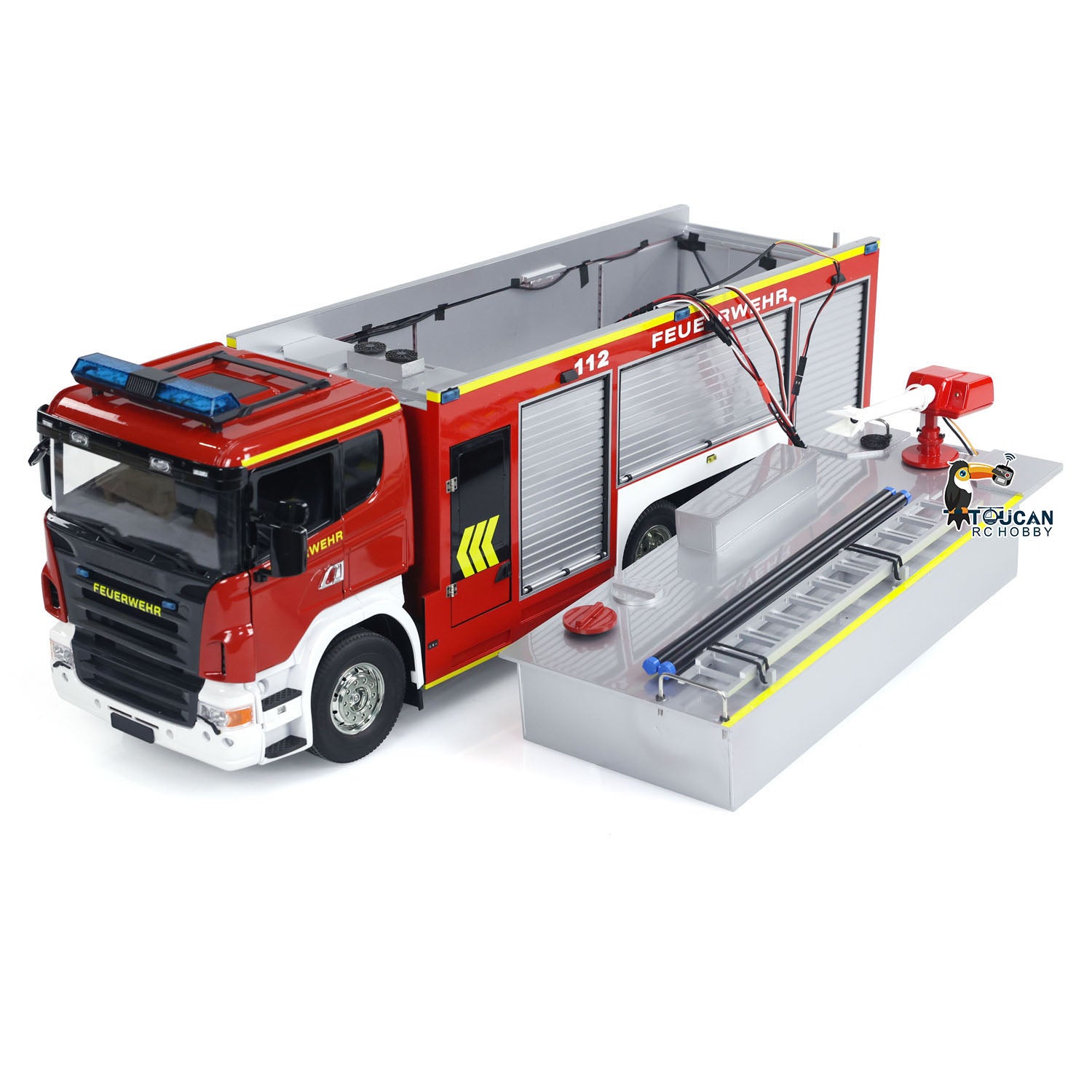 1/14 Scale 6x4 RC Fire Truck with Remote Control, Extinguisher, Sprinkler, RTR, Lights & Sounds, ESC, Servo Motor - Perfect for Hobbyists, Collectors, and Emergency Simulation Play
