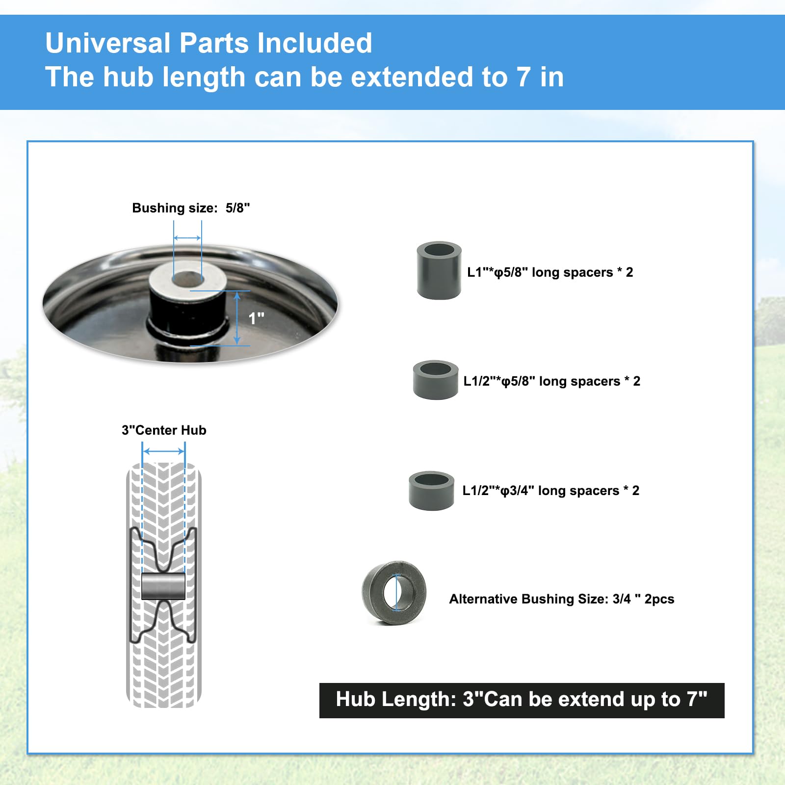 2-Pack 3.50-8 Flat Free Wheels with Steel Rim – 14.5