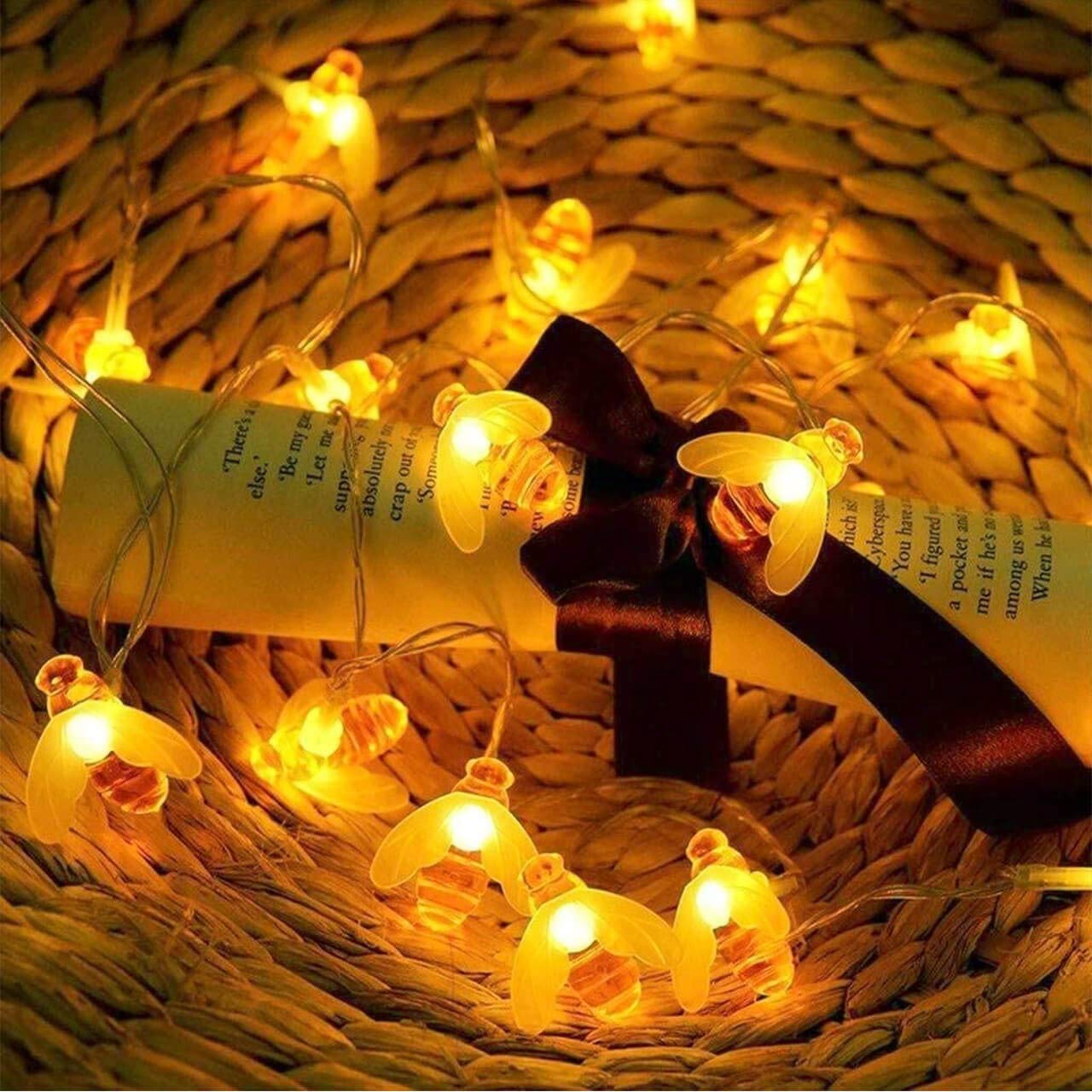 SEMILITS Honey Bee String Lights - 8 Modes 30 LED Battery Operated Fairy Lights for Indoor Outdoor Decor, Christmas Party, Garden, Wreath, Patio & Camping | Cute Bee-Themed Lighting for Home, Wedding, Baby Shower & Festive Decorations