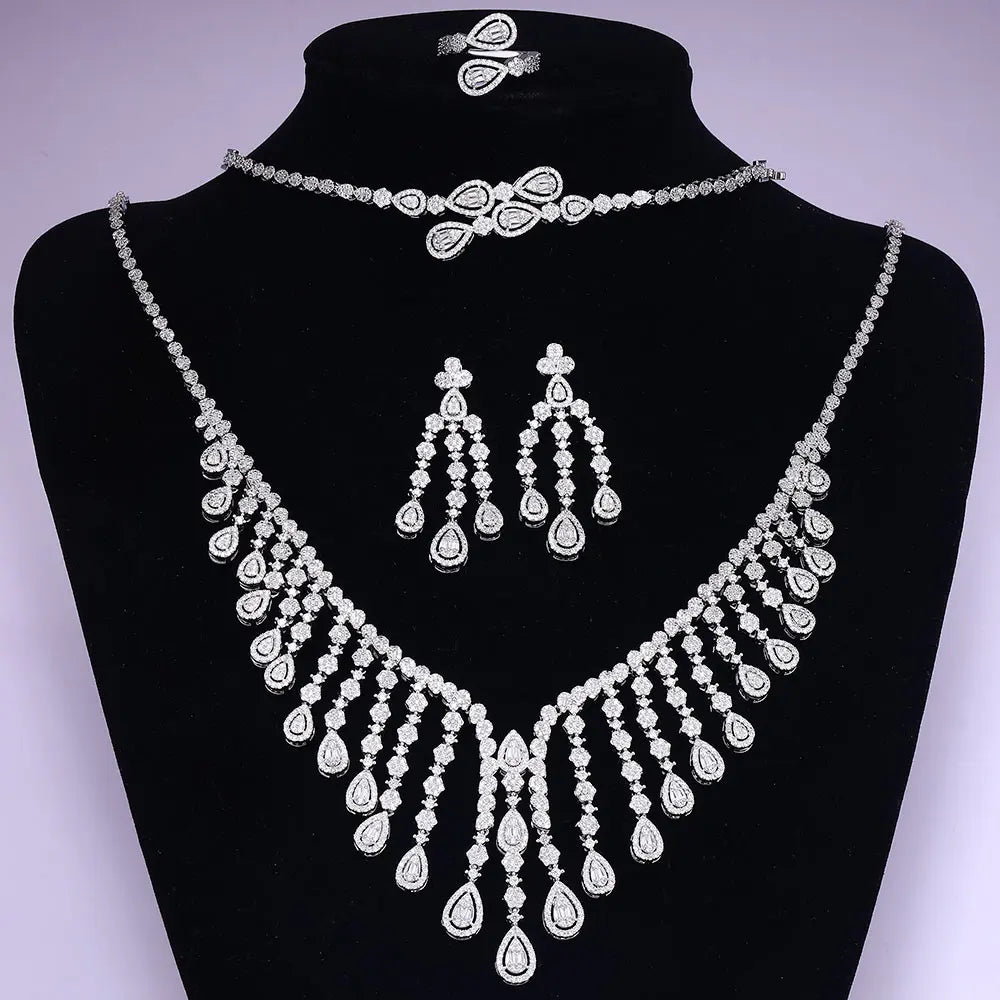4-Piece Cubic Zirconia Bridal Jewelry Set - Elegant Wedding Necklace & Earrings for Dubai & Nigerian Brides | Perfect for Weddings, Anniversaries & Special Occasions
