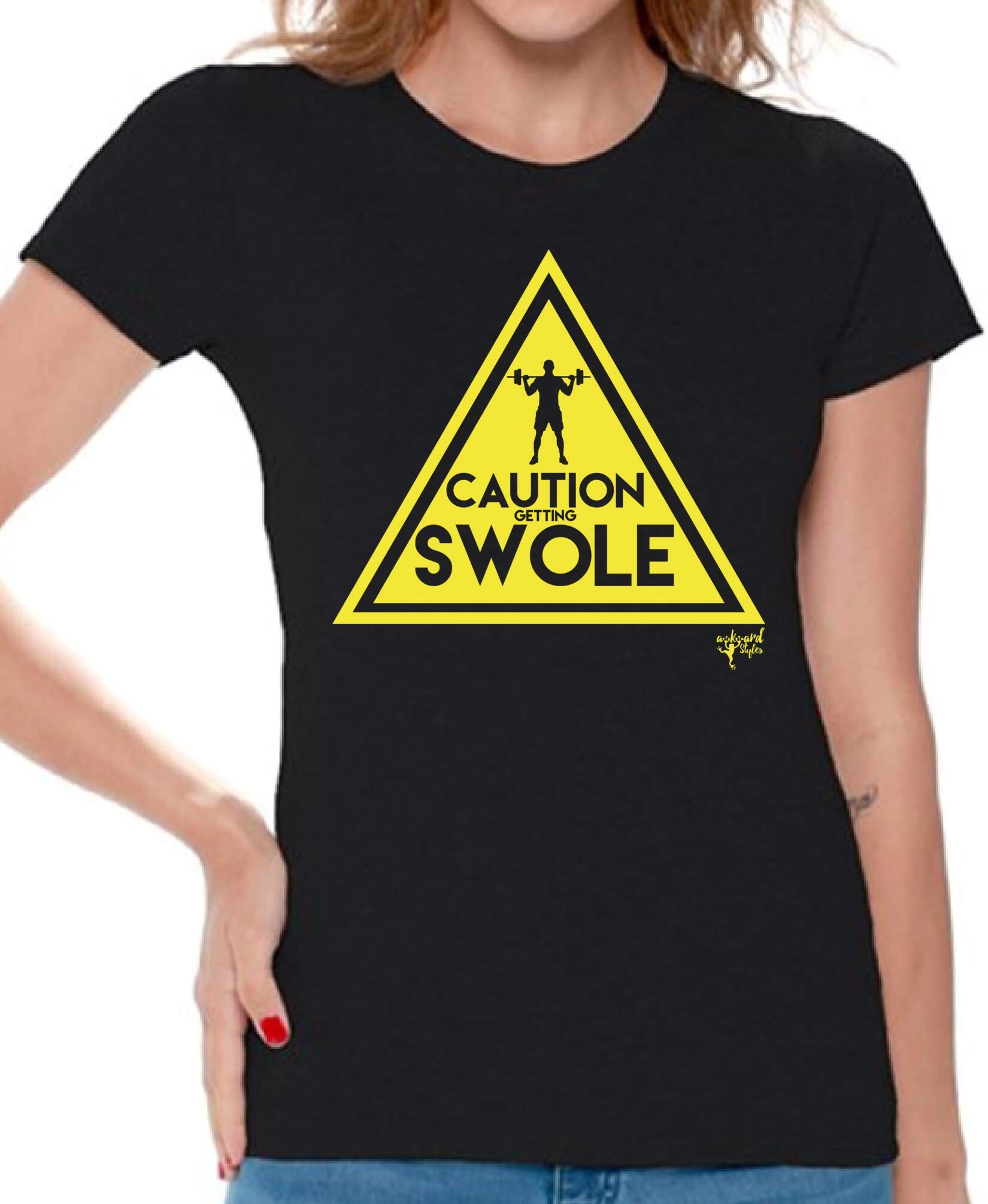 Awkwardstyles Women's Funny Workout T-Shirt - 'Caution Getting Swole' Gym Humor Tee | Perfect for Fitness Enthusiasts & Weightlifting Lovers | Great for Gym, Workouts & Casual Wear