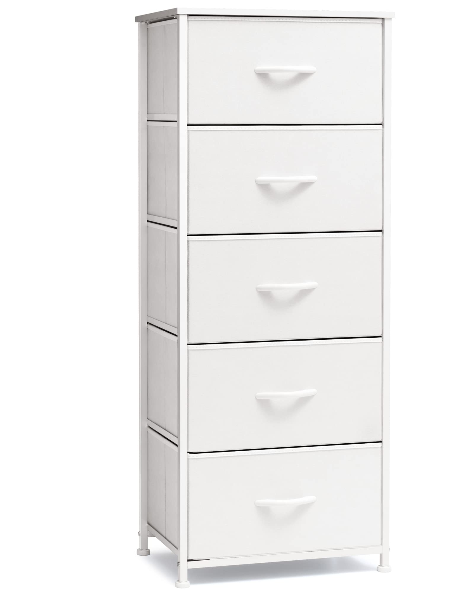 Crestlive 5-Drawer Dresser Organizer - Steel Frame & Wood Top for Bedroom & Closet Storage (White)