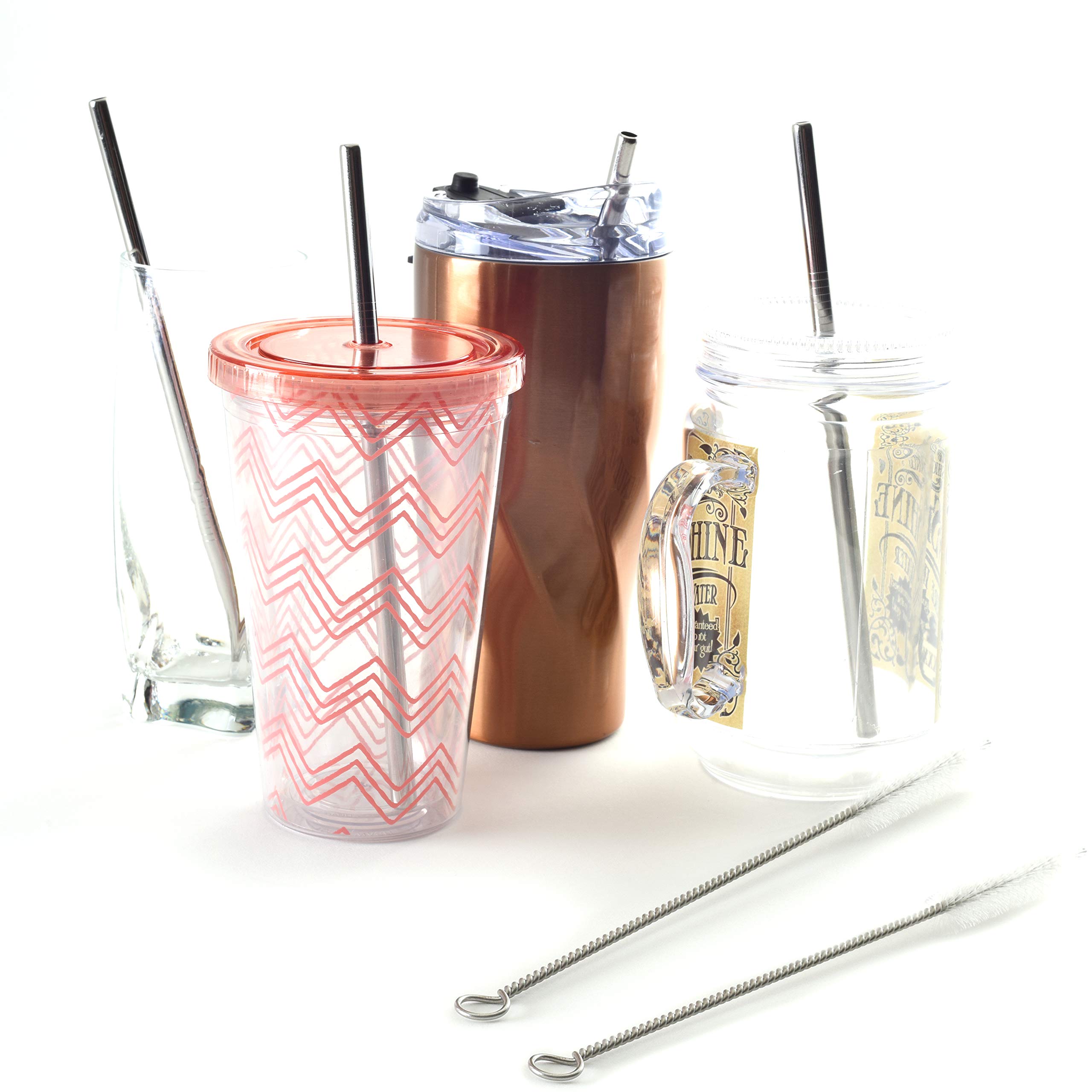 Norpro Stainless Steel Drinking Straws Set - 4 Reusable Metal Straws with 2 Cleaning Brushes for Smoothies, Iced Coffee & Cocktails | Eco-Friendly & BPA-Free