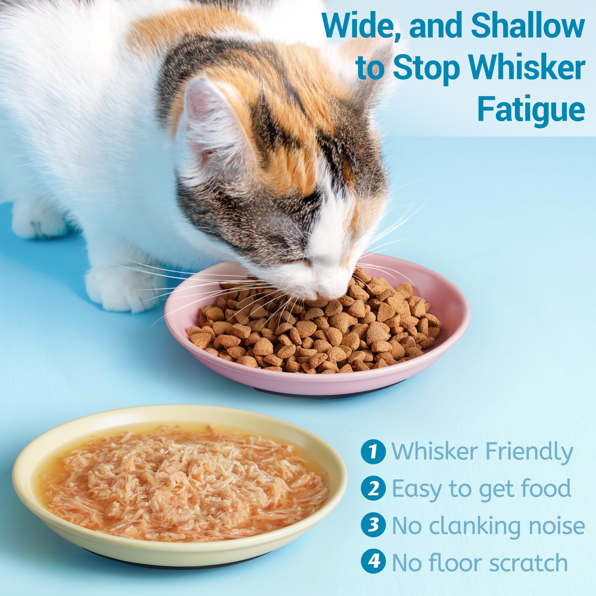 Non-Slip Ceramic Cat Bowls Set - 4 Pack Whisker Friendly Pet Dishes for Food & Water - Perfect for Indoor Cats & Small Dogs