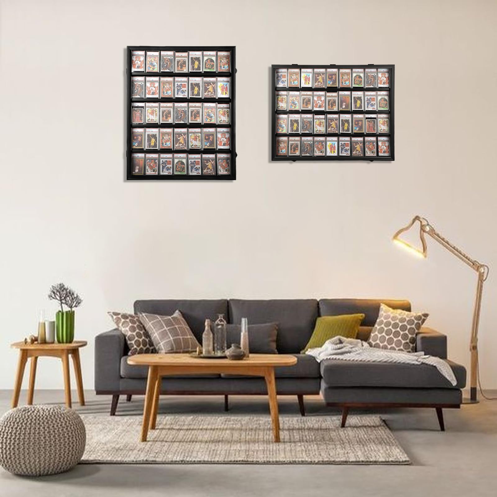 Graded Sports Card Display Case 2 Pack - 35 Baseball Card Holder - Lockable Trading Card Frame Wall Display with UV Protection for Football, Basketball & Hockey Cards (Black) - Perfect for Collectors, Home Office & Man Cave Decor