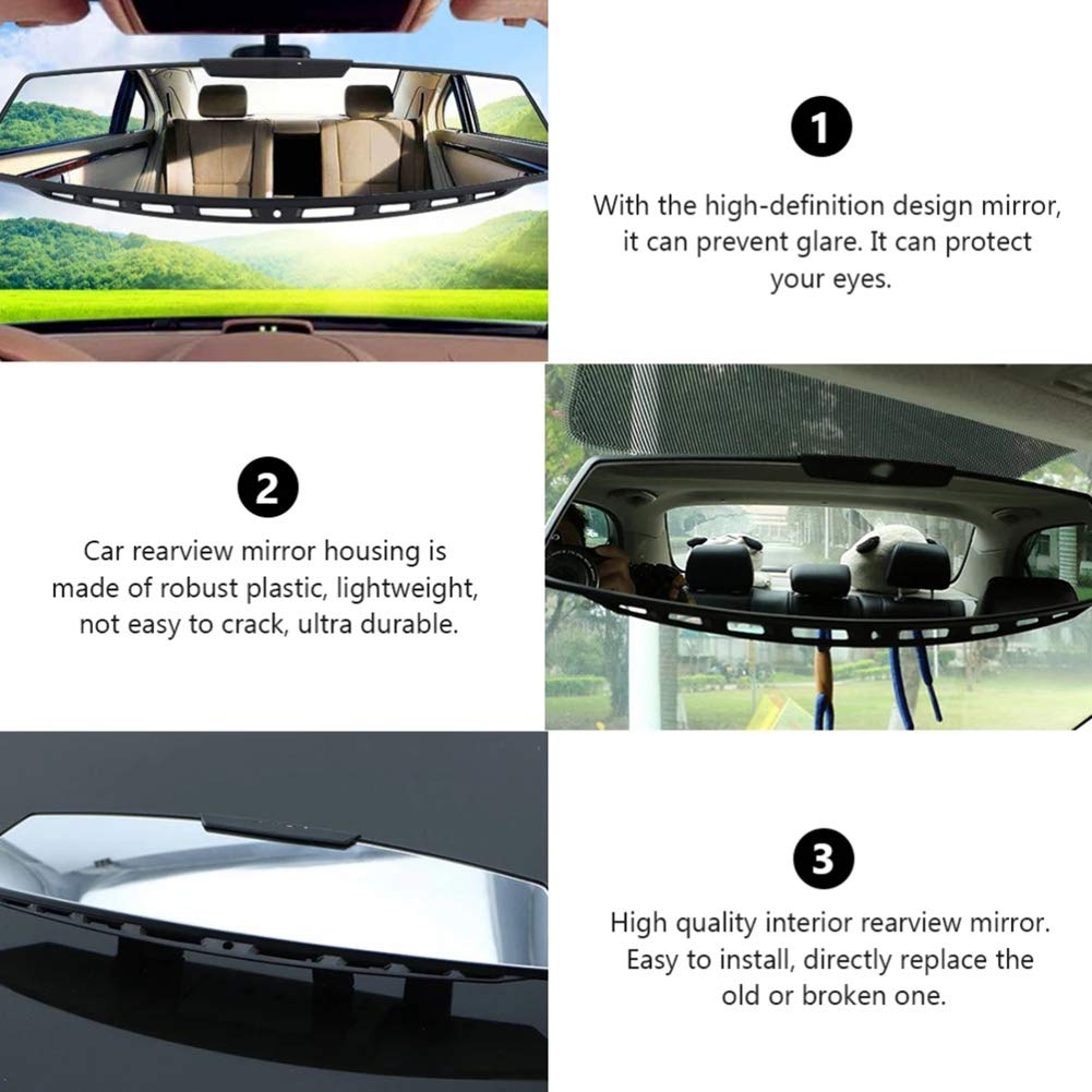 Universal 305x85mm Anti-Glare Panoramic Convex Rear View Mirror - Wide Angle Car Interior Mirror Eliminates Blind Spots - Perfect for Night Driving, Highway Safety & Parking Assistance