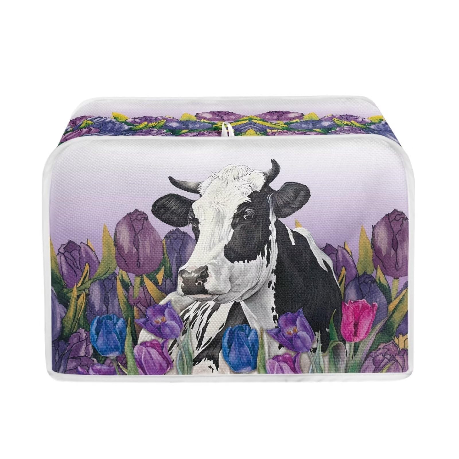Tulip Cow Print Toaster Cover - 2 Slice Wide Slot Kitchen Appliance Protector - Durable Bread Maker Cover with Zipper - Fingerprint Resistant - Perfect Gift for Women - Ideal for Modern Kitchens, Breakfast Nooks & Home Decor