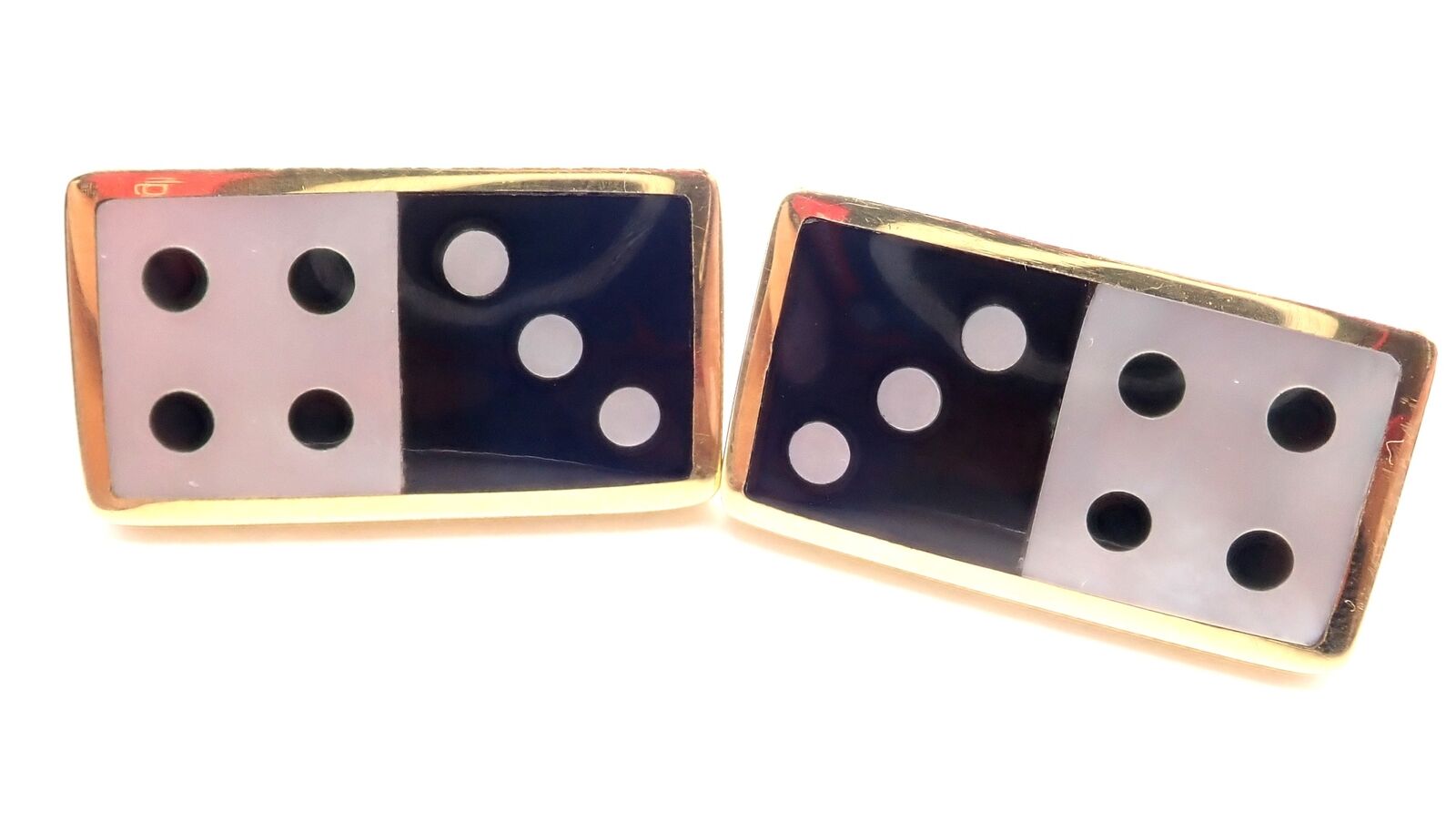 Tiffany & Co Cummings 18k Yellow Gold Black Jade and Mother of Pearl Domino Earrings - Elegant Jewelry for Women, Perfect for Parties, Weddings & Special Occasions