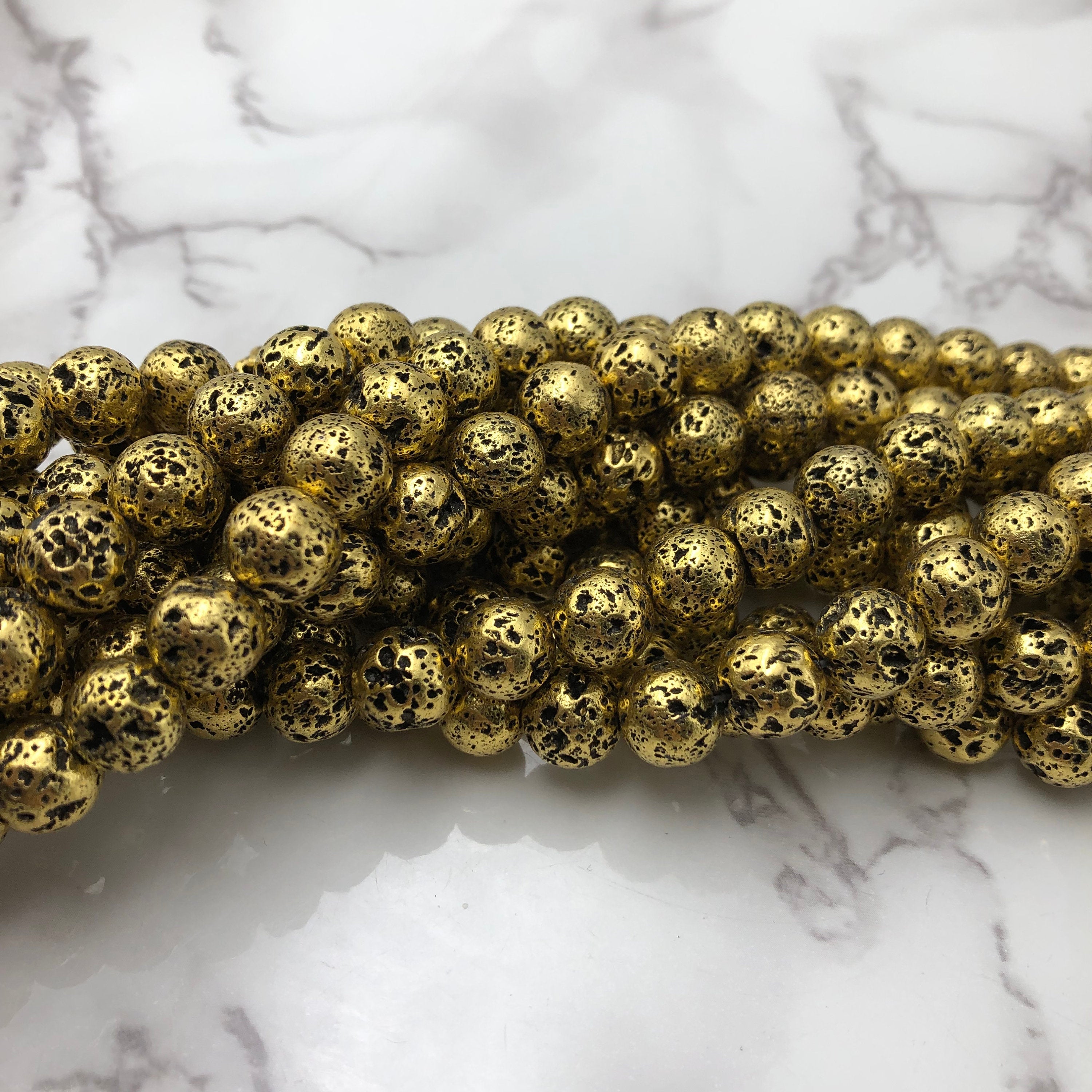 Natural Gold Coated Lava Rock Beads - 6mm, 8mm, 10mm, 15.5 Inch Strand - DIY Jewelry Making, Bracelet & Necklace Crafting Supplies for Women & Men