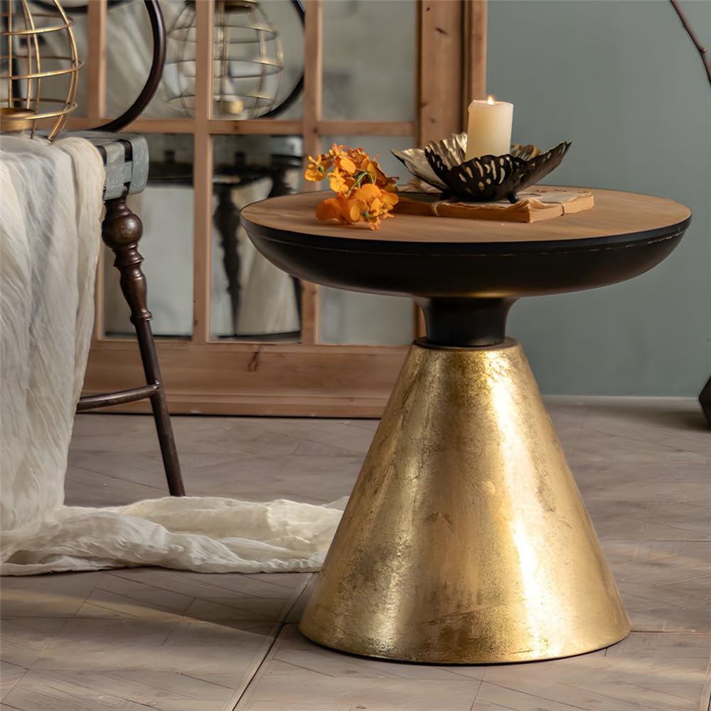 NIUYAO Mid-Century French Style Round Pedestal Side Table - Gold Accent Table for Living Room, Bedroom, Apartment | Perfect as End Table, Nightstand, Coffee Table or Lounge Drinking Table
