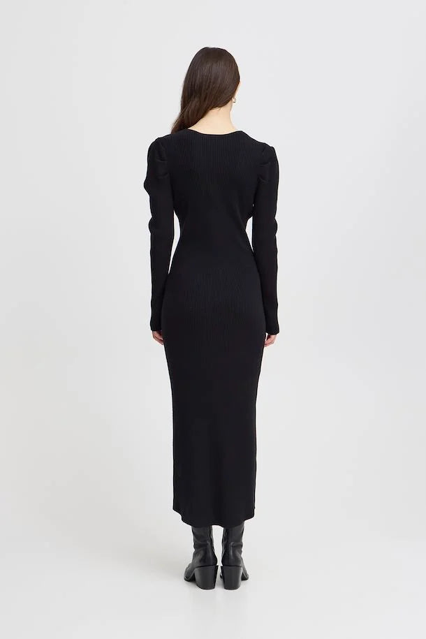 Brese Knit Midi Dress for Women - Elegant Black Stretchy Bodycon Dress for Casual Wear, Date Night & Office Outfits