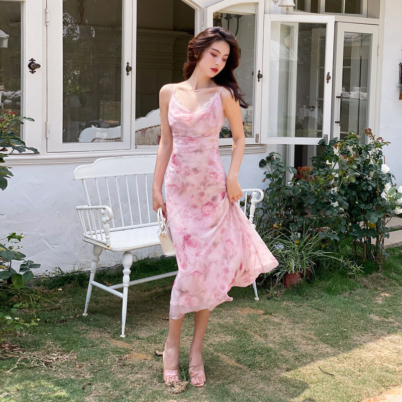 Fairy Spaghetti Strap Summer Dress - Pink Floral Printed Long Maxi Dress 1072 | Perfect for Beach Vacations, Date Nights & Summer Parties