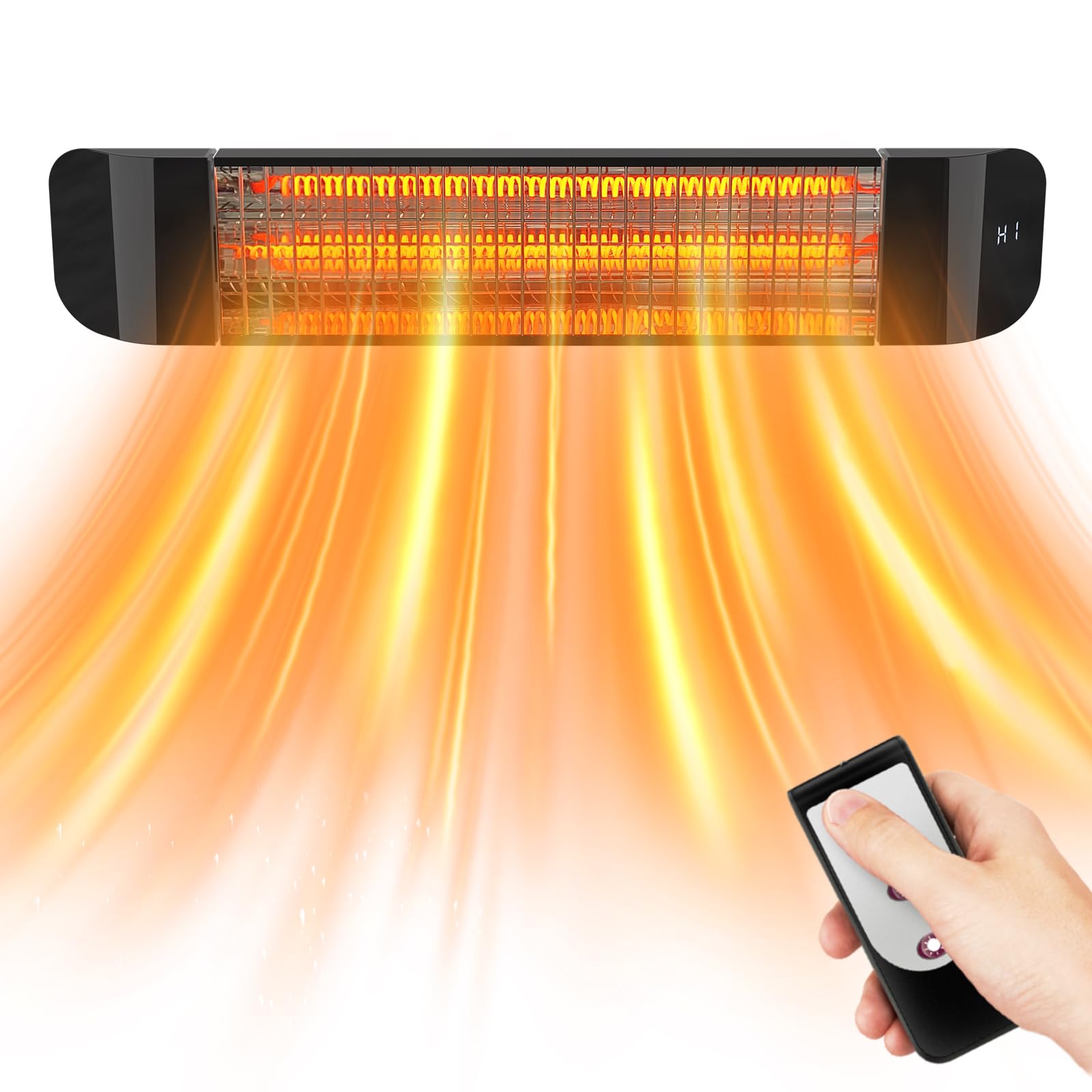 Chomalhari 1500W Infrared Electric Patio Heater with Remote Control - Wall & Ceiling Mount Outdoor Heater for Backyard, Deck, Garage, Greenhouse - Black - Perfect for Winter Evenings & Outdoor Dining
