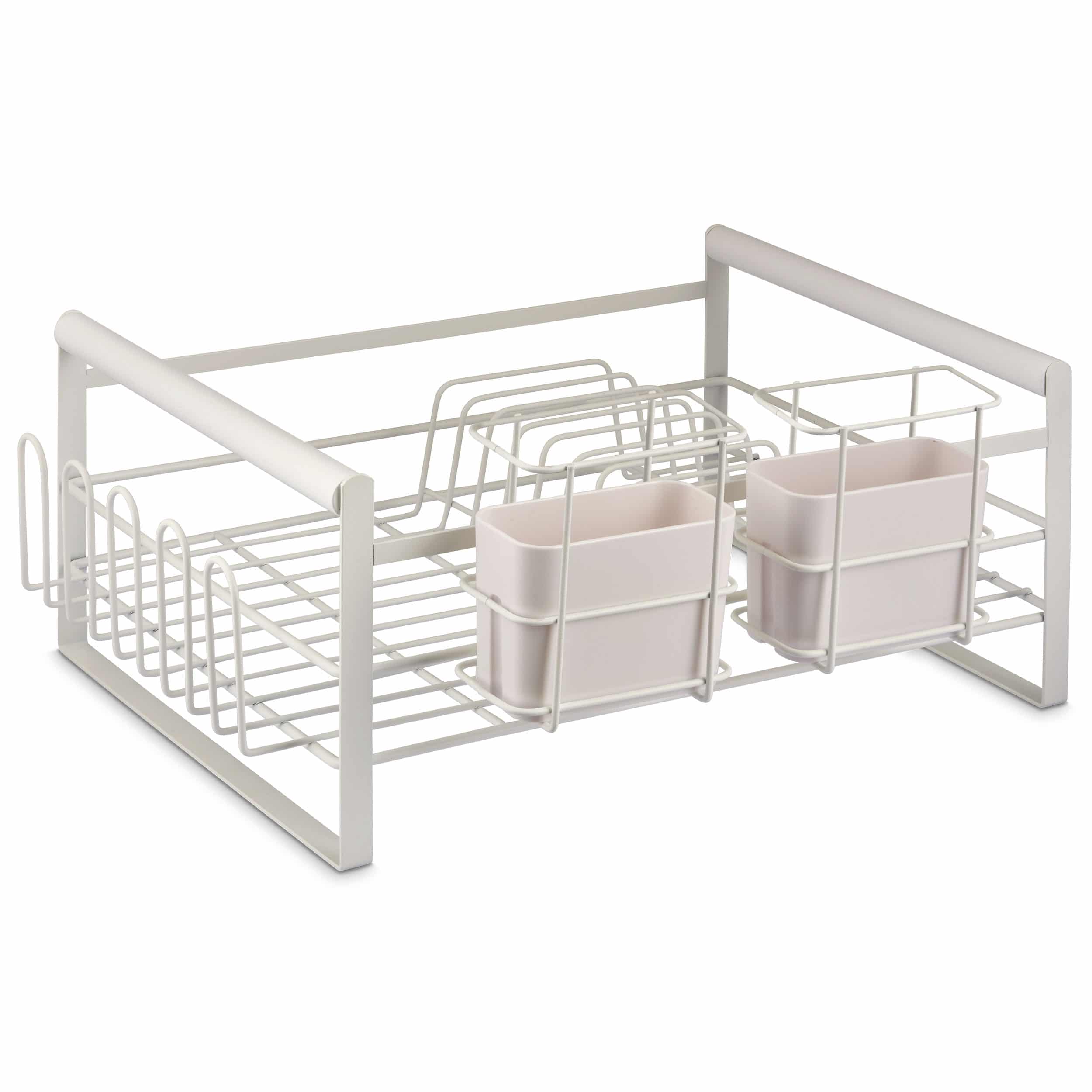 DESIGNSTUFF White Dish Drying Rack with Removable Utensil Holders - Space Saving Countertop Organizer for Kitchen, Dining Room & Small Apartments