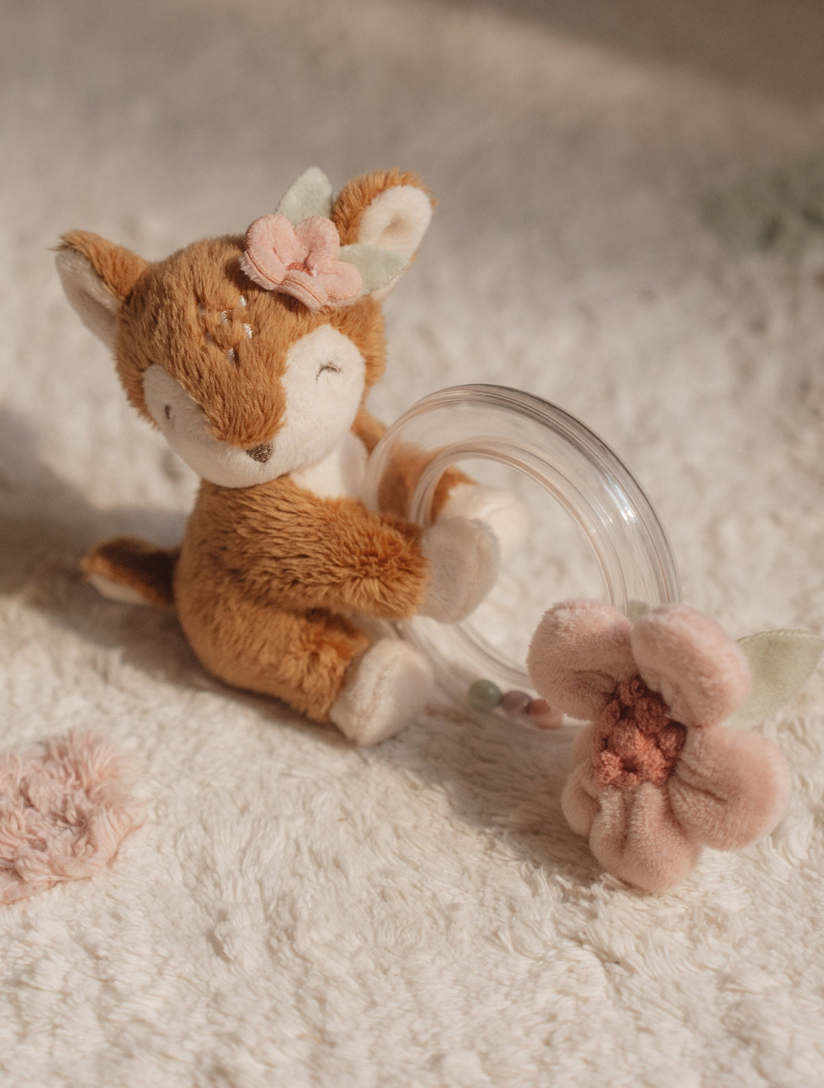 Fairy Garden Deer Ring Rattle - Wooden Baby Teether Toy for Infants & Toddlers - Perfect for Sensory Play, Early Learning and Nursery Decor