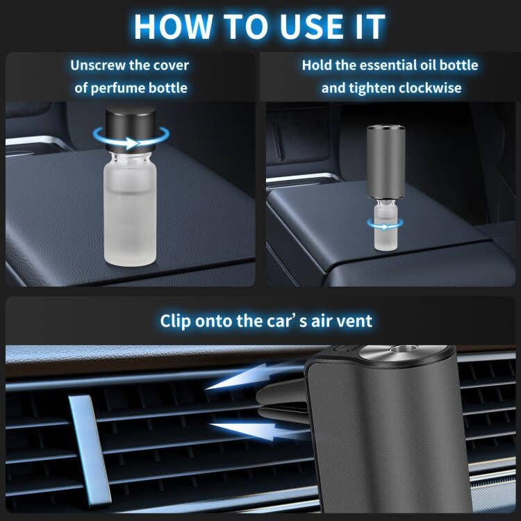 Smart Automatic Car Air Freshener with 3 Perfume Bottles - Rechargeable & 3-Level Adjustable Diffuser for Vehicles (Coco Chanel Scent) | Eliminate Odors & Freshen Your Car Interior | Perfect for Commuting, Road Trips & Rideshare Drivers