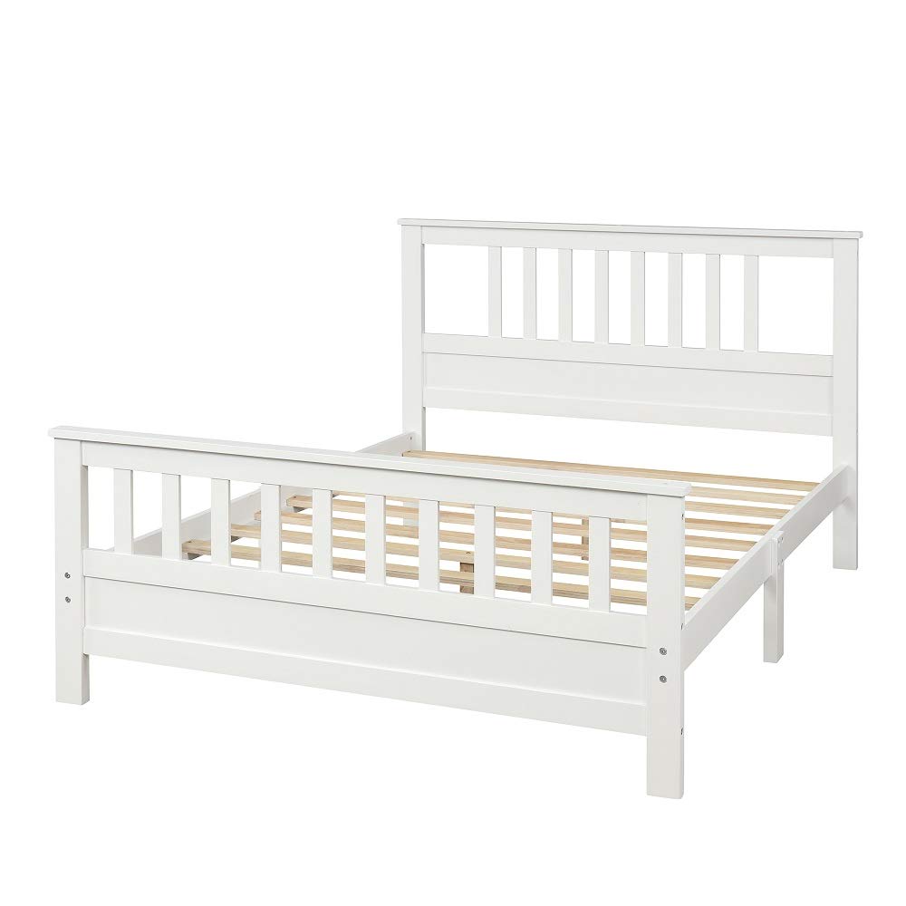MERITLINE Full Size Bed Frame with Headboard - Solid Wood Platform Bed, No Box Spring Required - Perfect for Modern Bedrooms & Guest Rooms (White, Full)