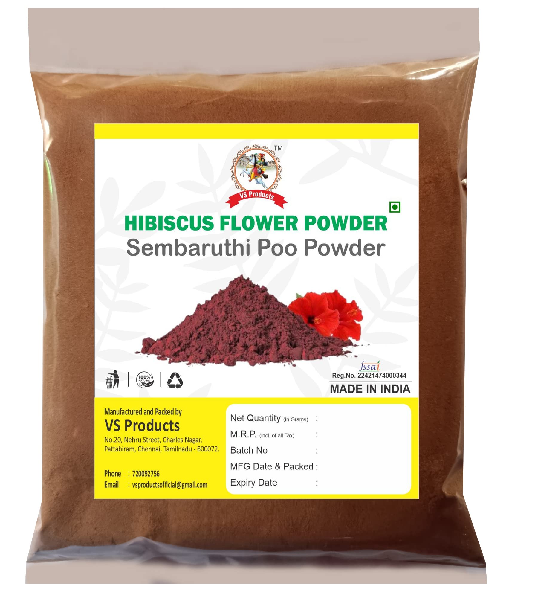 VS Products Hibiscus Flower Powder (Sembaruthi Flower Powder) 850g - Organic & Natural for Hair Care, Skin Care & Herbal Tea - DIY Beauty & Wellness Recipes