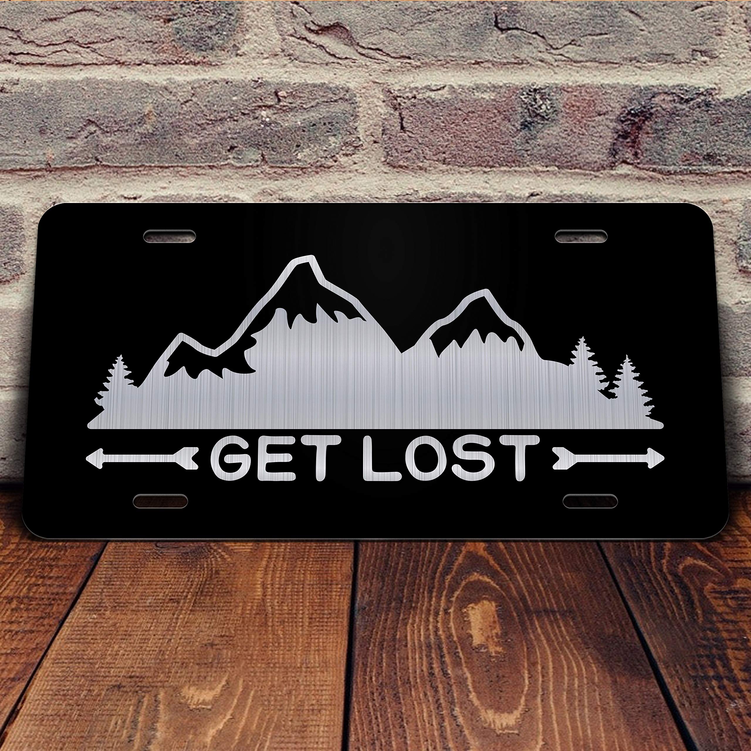 Outdoor Camping Hiking Mountain Explore Vanity License Plate - 'Get Lost' Engraved Design - Perfect for RV, Truck & Adventure Vehicle Decoration