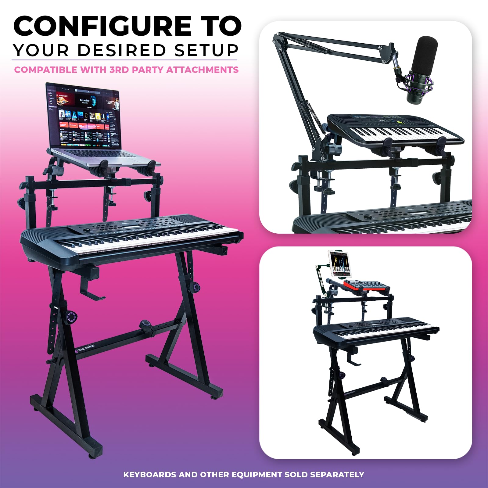 Dual Tier Adjustable Z-Style Piano Keyboard Stand with 2nd Tier Arms - Heavy Duty Portable Music Stand for 54/61/88 Key Digital Pianos & Synthesizers - Perfect for Home Studios, Live Performances & Music Classrooms