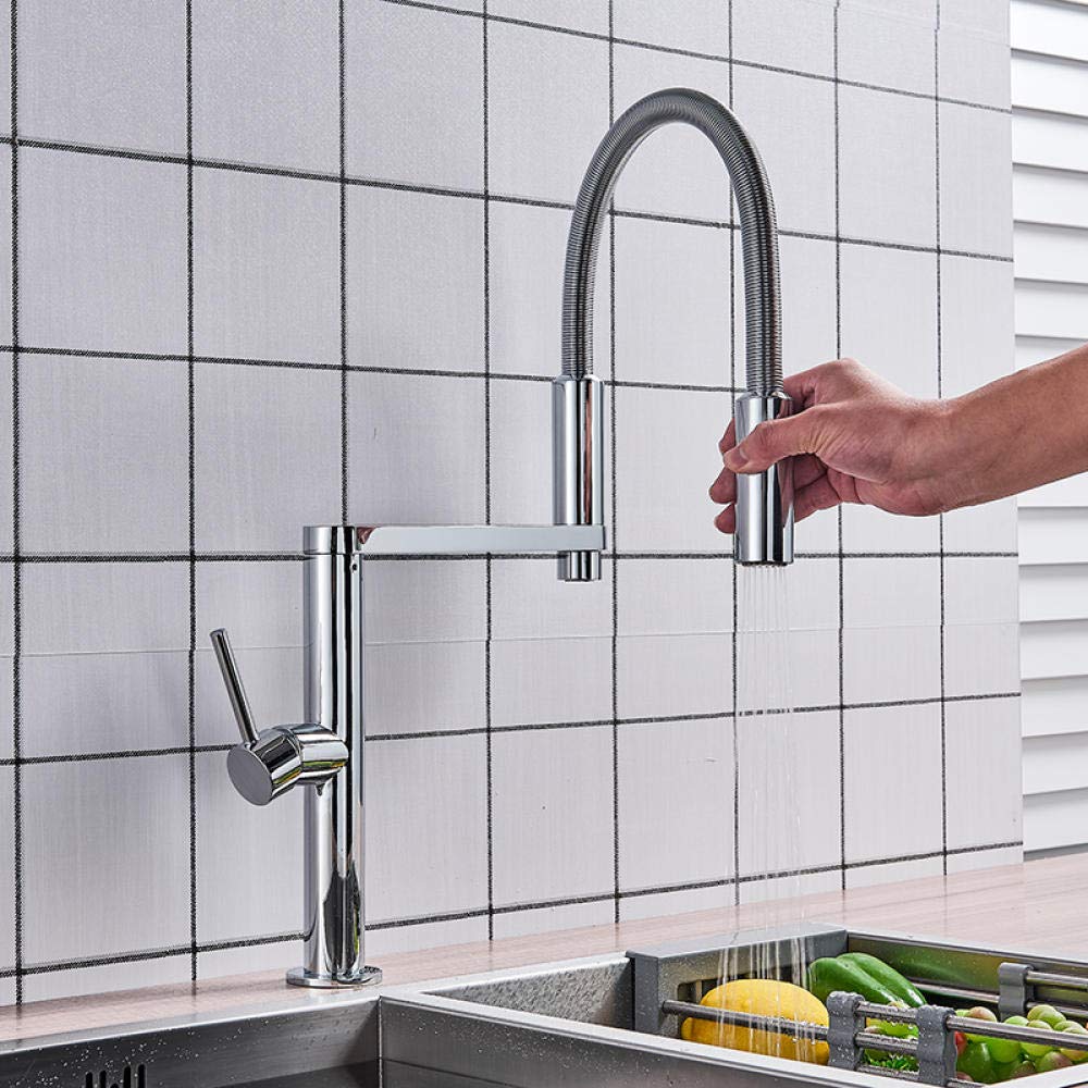 Stainless Steel Pull Out Kitchen Faucet with 360° Swivel Spout - Lead-Free Deck Mounted Water Mixer Tap for Modern Home Kitchen Sink (Perfect for Washing Dishes, Filling Pots & Cleaning Vegetables)