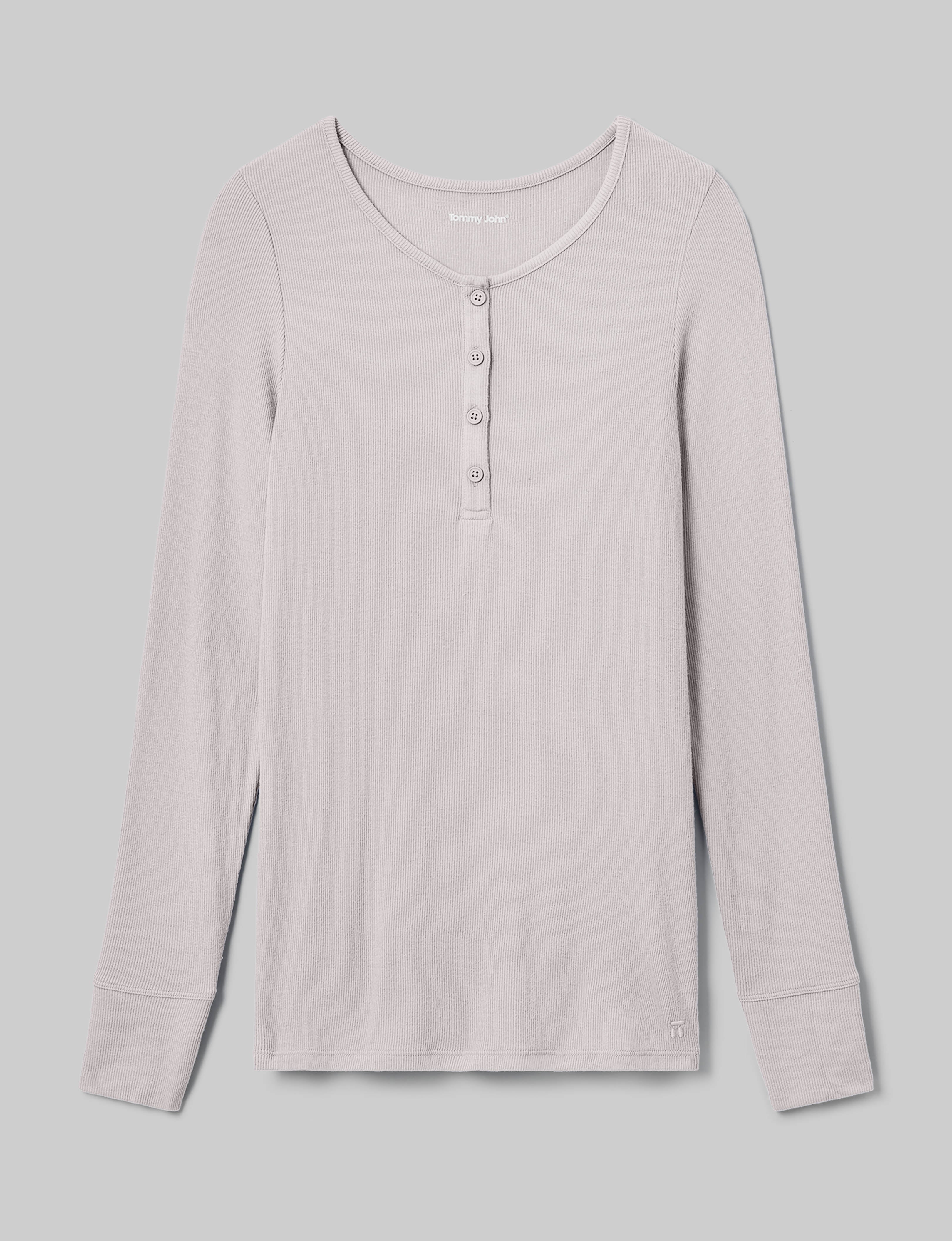Women's Casual Henley Long Sleeve Shirt - Soft Cotton Relaxed Fit T-Shirt for Lounge, Sleep & Everyday Wear