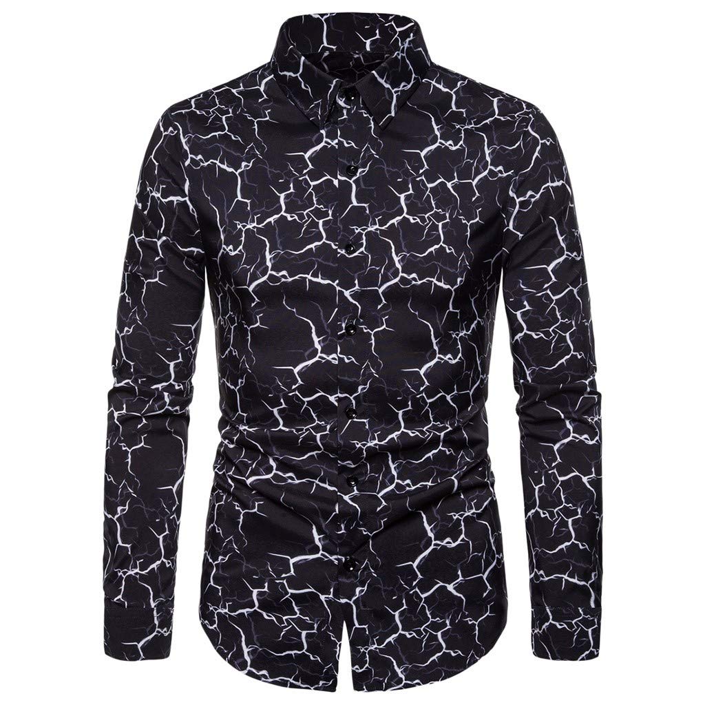 3D Printed Men's Slim Fit Long Sleeve Dress Shirt - Colorful Casual Button Down Blouse for Work, Office & Special Occasions