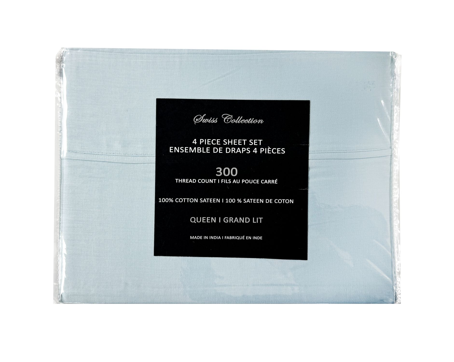 Premium 100% Cotton Queen Sheet Set - 300 Thread Count, Light Blue - Soft & Breathable Bedding for Ultimate Comfort - Perfect for Home, Hotel, or Guest Room Use