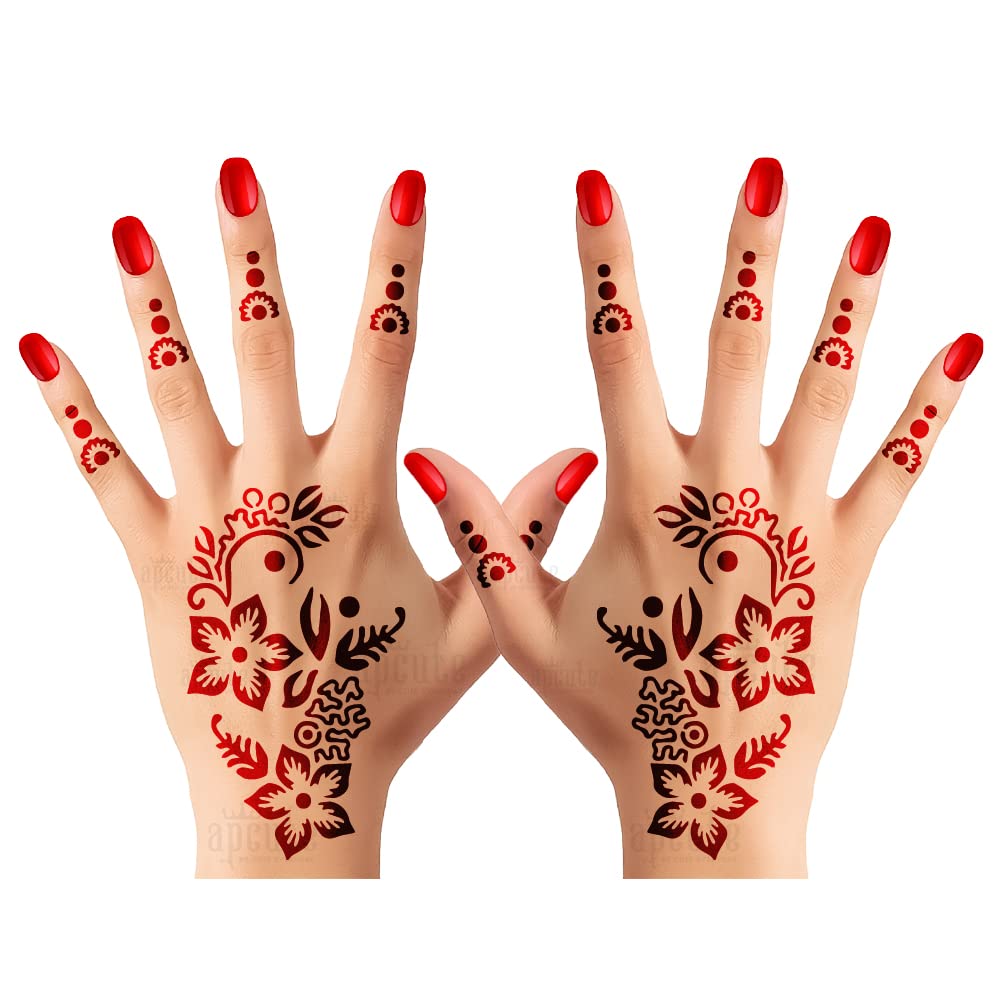 Apcute Henna Tattoo Stencil Kit - Easy-to-Use Temporary Tattoo Stickers for Kids, Girls & Women | Beautiful Mehandi Design Collection (Design No. H-B-217) - Perfect for Weddings, Festivals & Parties