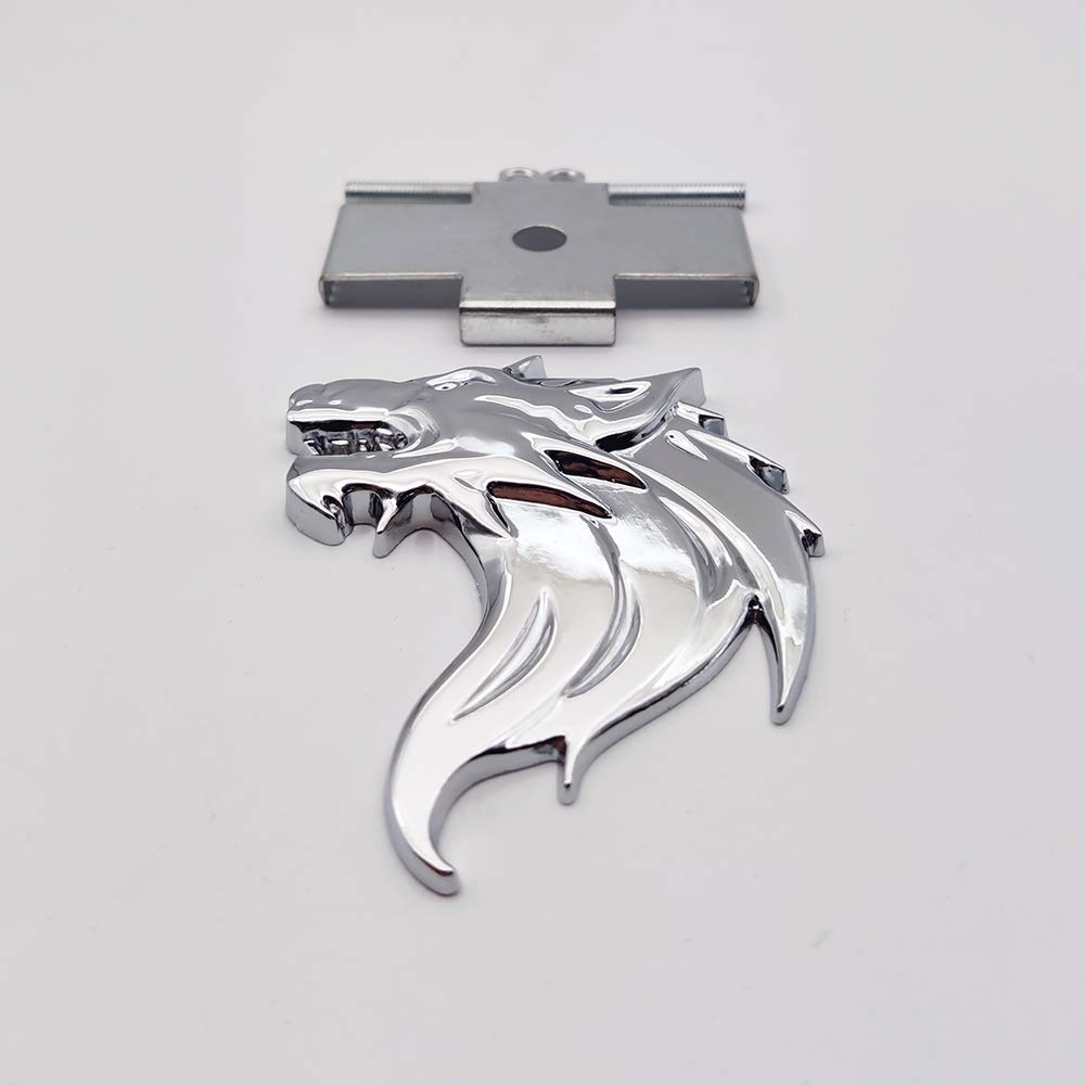 Premium 3D Chrome Metal Wolf Head Logo Car Front Grille Emblem - Left Side Silver Racing Sport Turbo Auto Accessory | Perfect for Customizing Muscle Cars, Trucks & SUVs