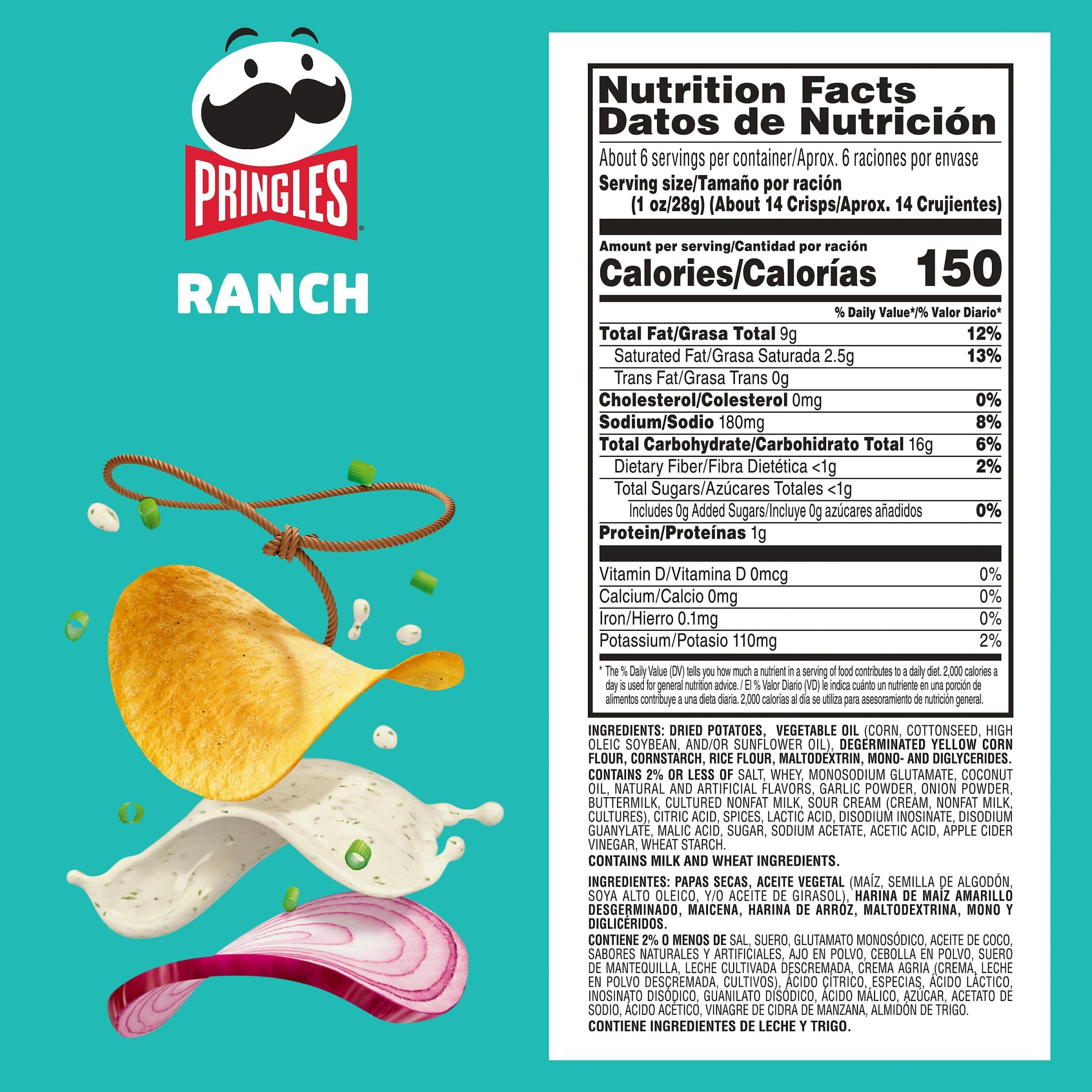 Pringles Ranch Flavored Potato Crisps - 5.5oz Can (Pack of 1) | Crunchy Snack Chips for Lunch Boxes, Office Snacks & On-The-Go | Perfect for Road Trips, Picnics & Movie Nights