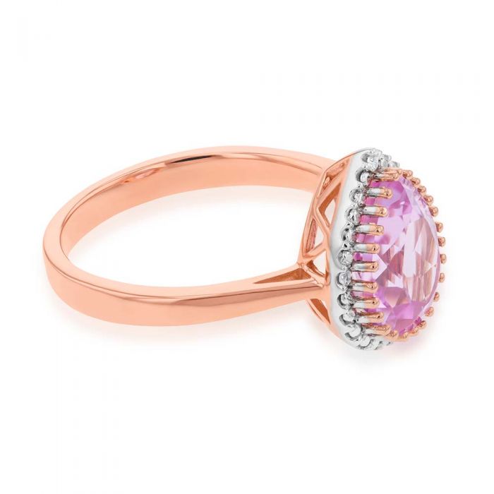 9ct Rose Gold Peach Sapphire & Diamond Pear Cut Ring for Women - Elegant Engagement, Wedding, Anniversary Jewelry Gift