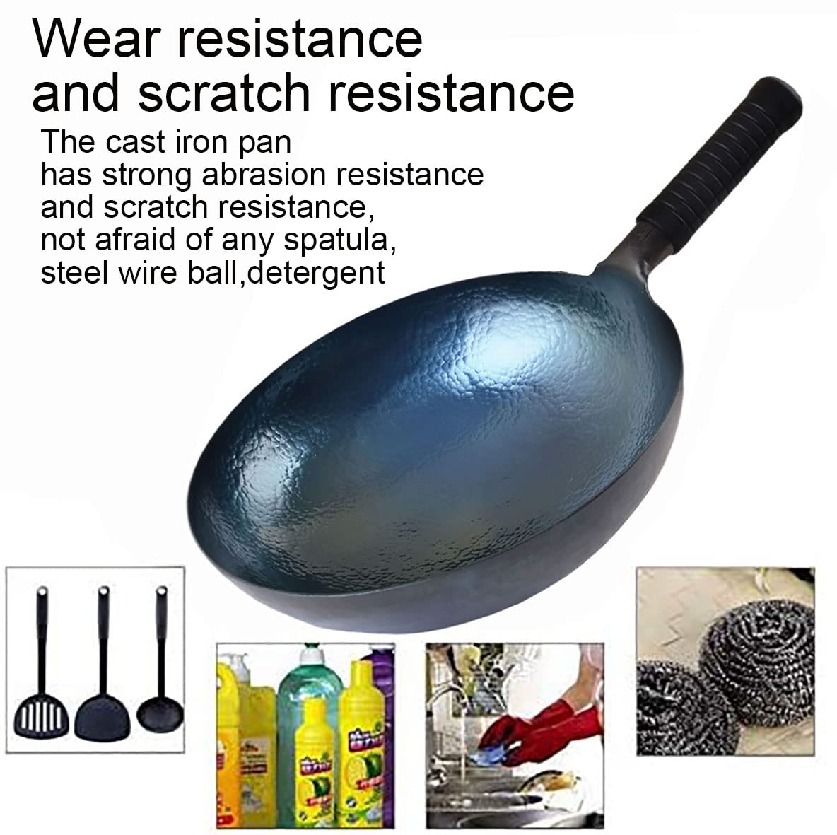 Premium Hand-Forged Cast Iron Wok - 13.38 Inch Chinese Iron Pot for Gas, Induction & Wood Stoves - Non-Stick, No Coating, Multipurpose Cooking - Perfect for Stir-Fry, Deep Frying & Camping Outdoor Cooking