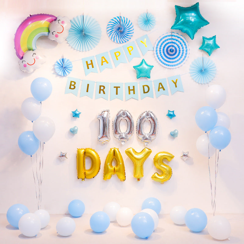 100 Days Boy Party Set - Baby Boy Celebration Decorations for 1st Birthday, Baptism & Milestone Events - Complete Party Supplies Kit for Decor, Photos & Special Occasions