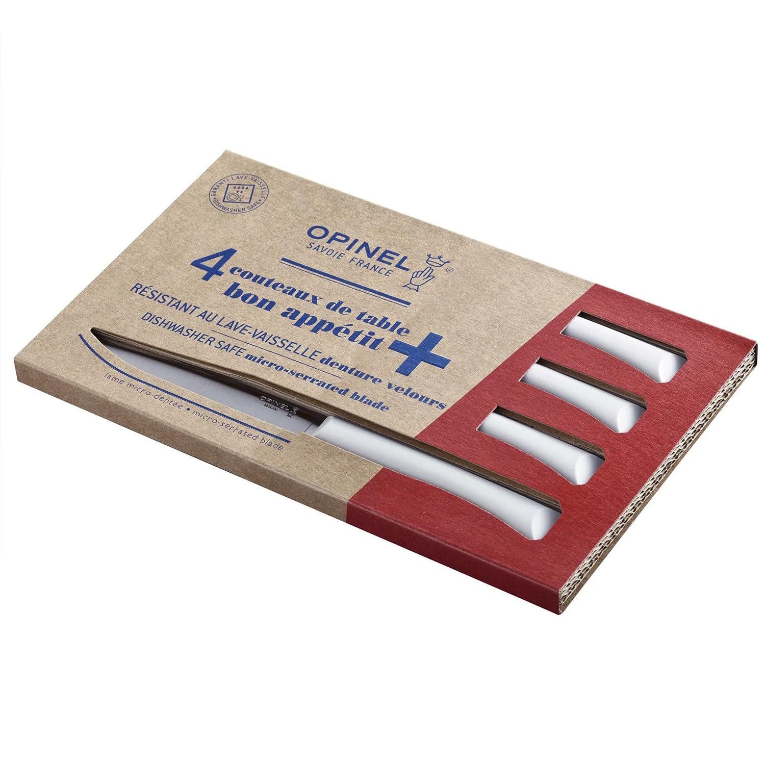 Opinel Bon Appetit Steak Knife Set of 4 - Serrated Dishwasher Safe Kitchen Knives for Steak, BBQ & Meat Cutting - Perfect for Home Dining & Outdoor Picnics
