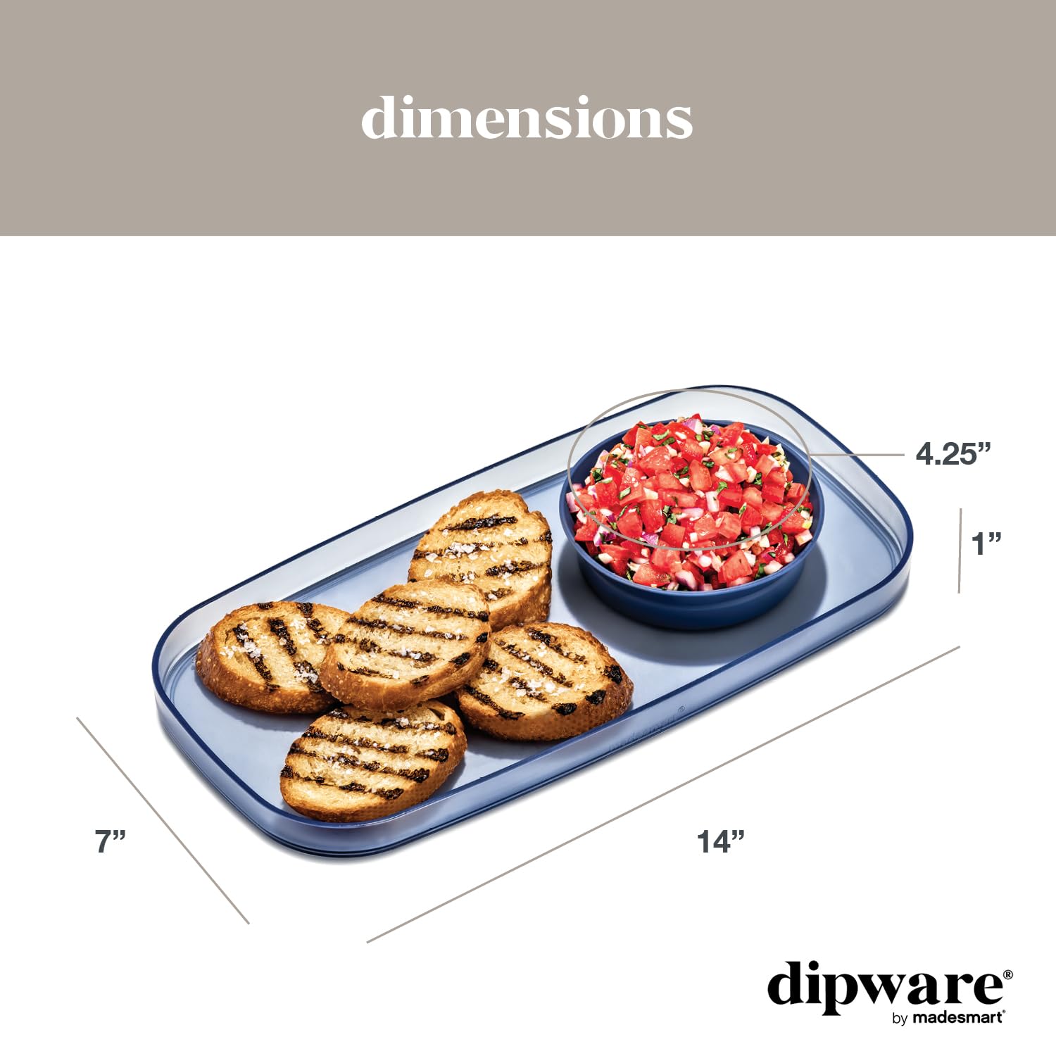 MadeSmart Dipware Small Serving Tray with Collapsible & Removable Dip Bowl - Perfect for Appetizers, Snacks, Chips & Dips - Reusable Multipurpose Serving Tray with Translucent Blue Bowl - Ideal for Parties, Picnics & Entertaining