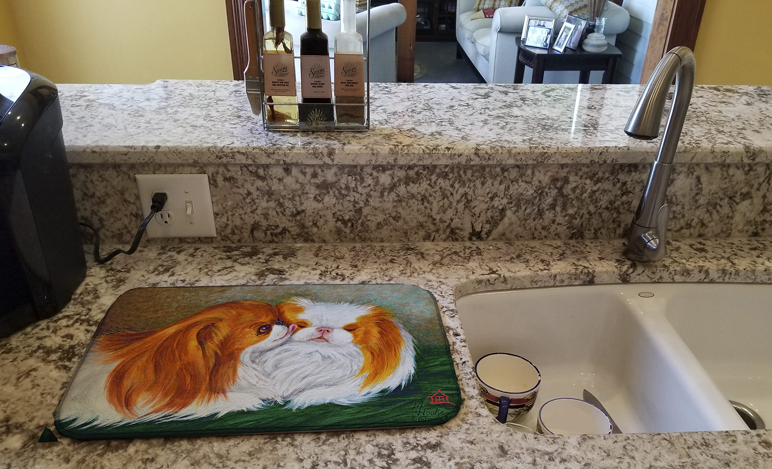 Japanese Chin Dish Drying Mat - Absorbent Kitchen Counter Pad for Dishes, 14x21