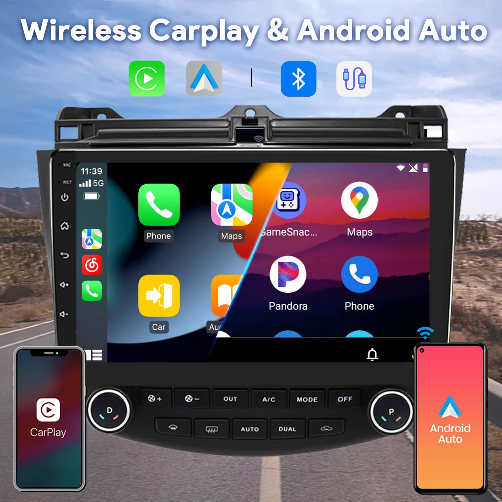 Binize 10 Inch Android 13 Car Stereo with Wireless CarPlay & Android Auto - Compatible with Honda Accord 7th Gen (2003-2007) - GPS, Bluetooth, FM, DSP & Backup Camera - Perfect for Upgrading Your Car Entertainment System
