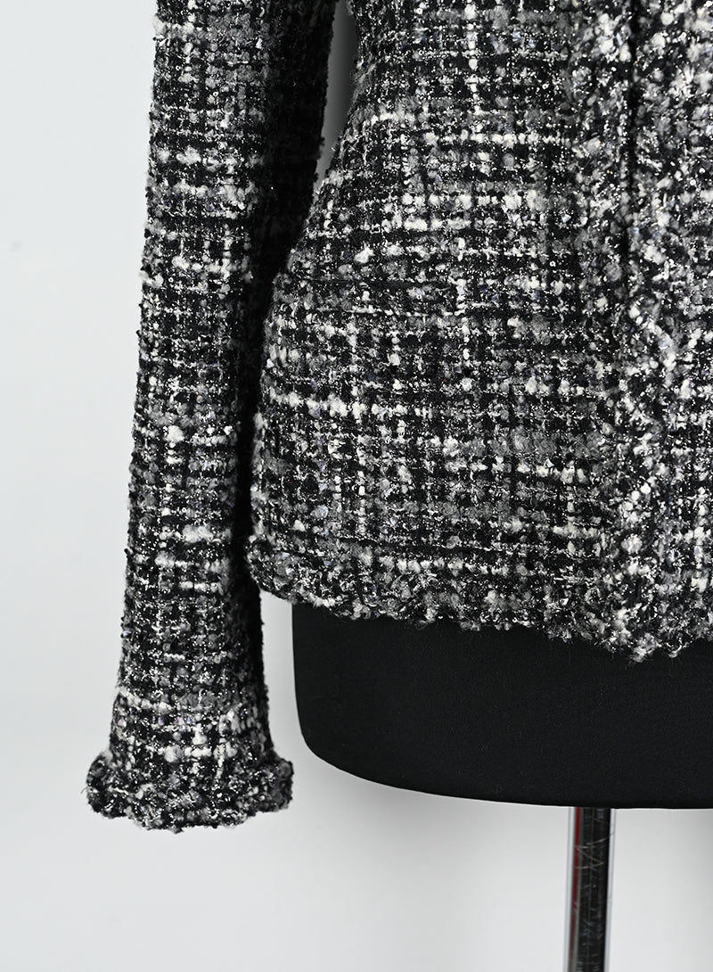 Valentino Black & White Bouclé Jacket - Size 42 | Luxury Women's Outerwear for Office & Evening Events