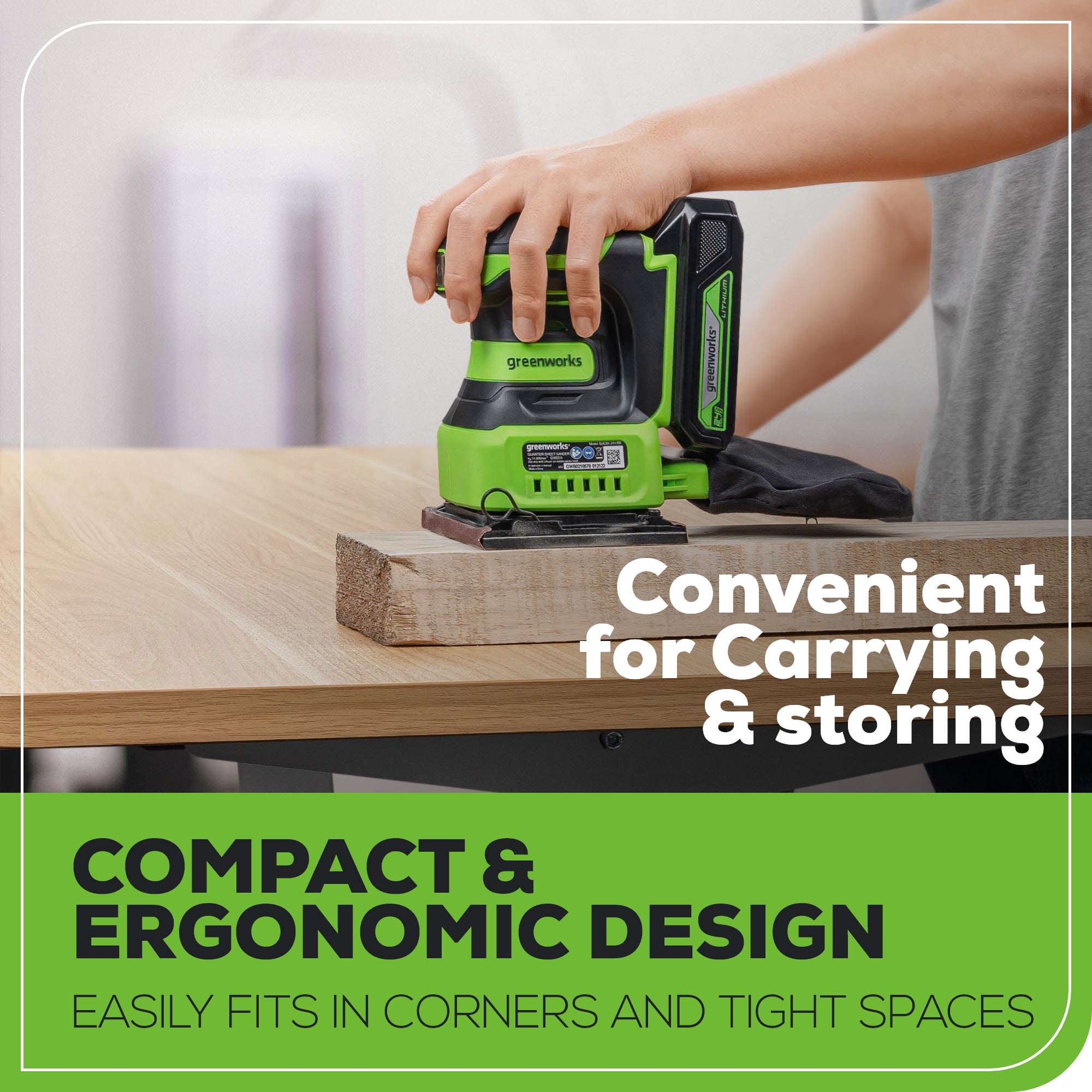 24V Cordless Battery Quarter Sheet Sander - Tool Only | Lightweight Electric Sander for Woodworking, Furniture Refinishing & DIY Projects
