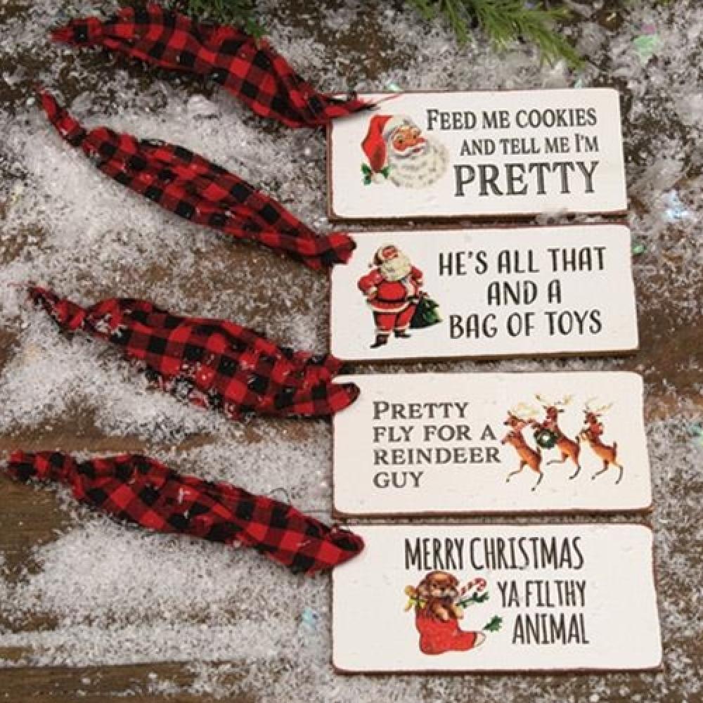 4-Pack Wooden Christmas Gift Tags - Handmade Holiday Present Labels for Stocking Stuffers, Gift Wrapping & Tree Decorations