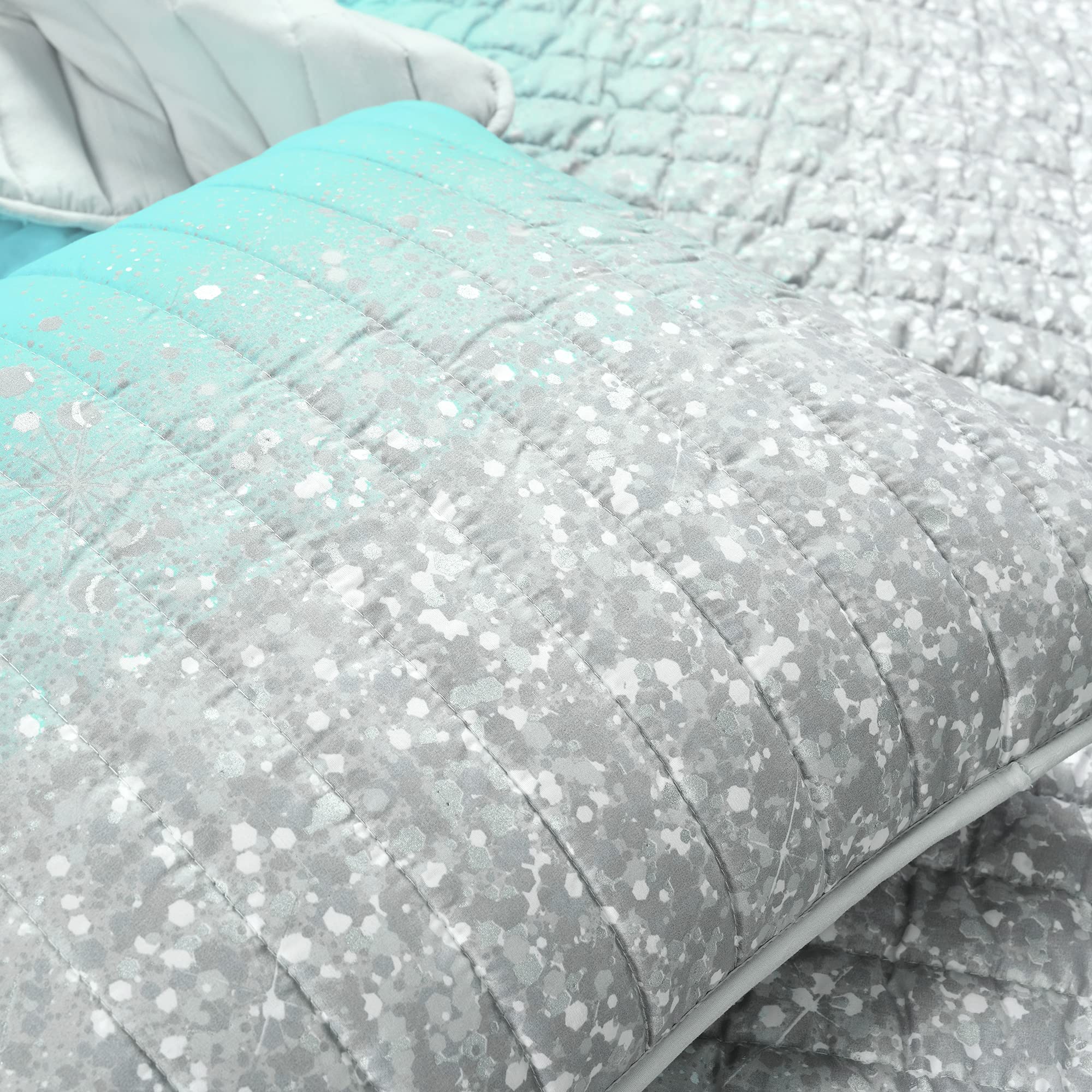 Lush Glitter Ombre Quilt Set - Twin, Aqua Gray for Bedroom Decor