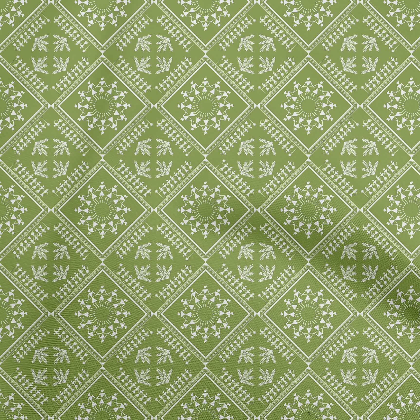 oneOone Polyester Spandex Green Asian Floral Print Fabric by The Yard - 56 Inch Wide Dress Material for DIY Clothing, Home Decor & Craft Projects